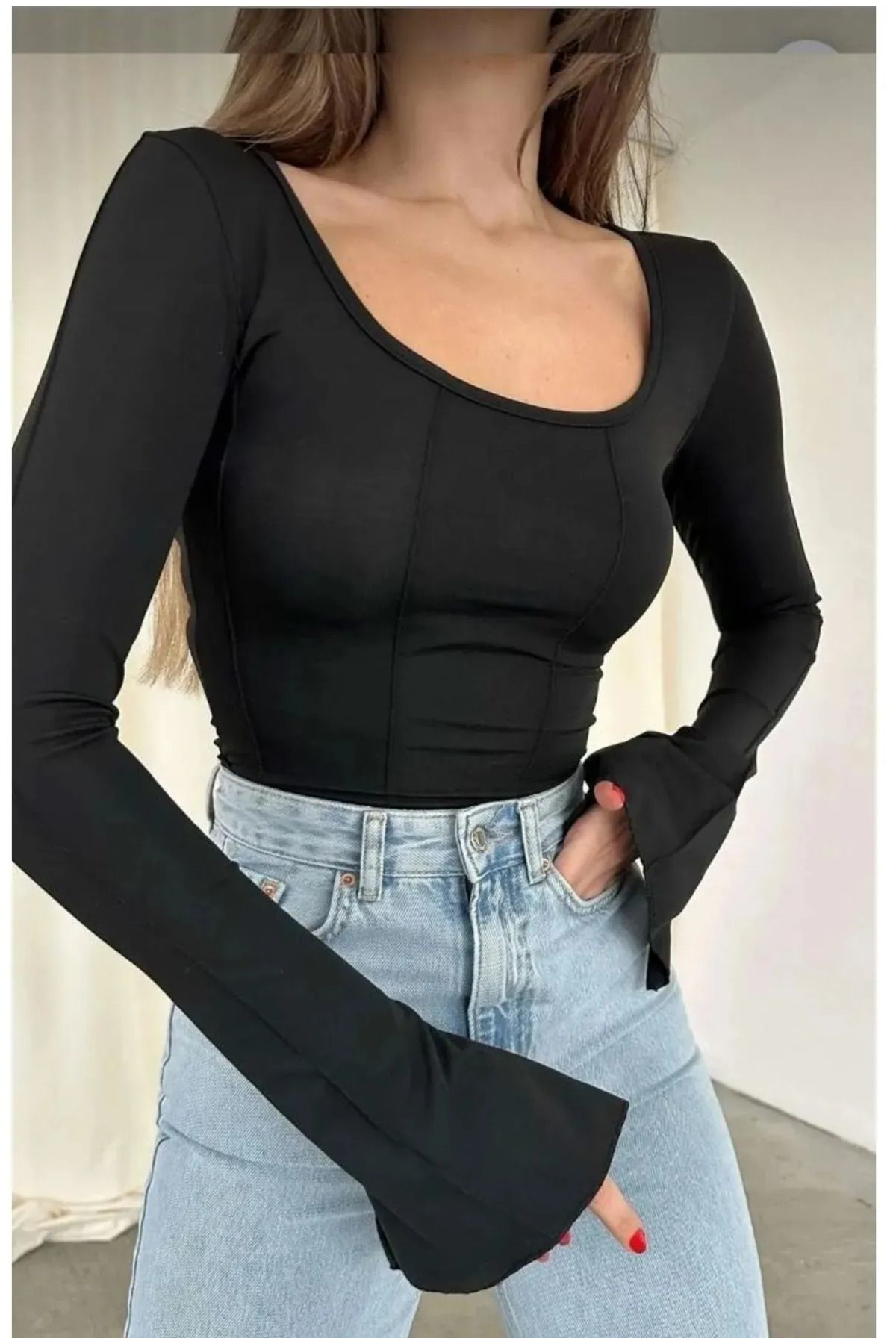 kadın Ispanyol Kol Basic Crop Top