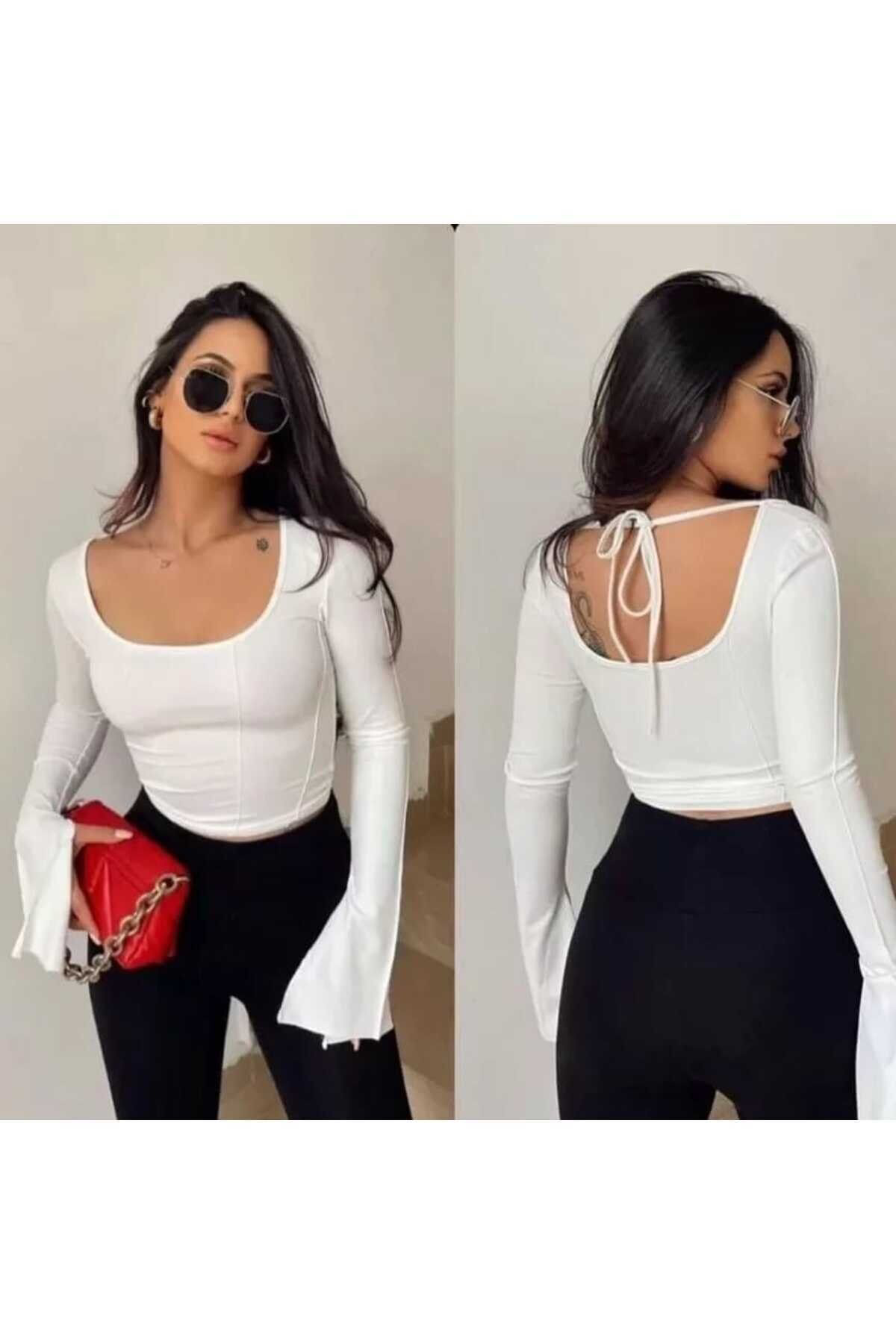 Kadın Ispanyol Kol Basic Crop Top