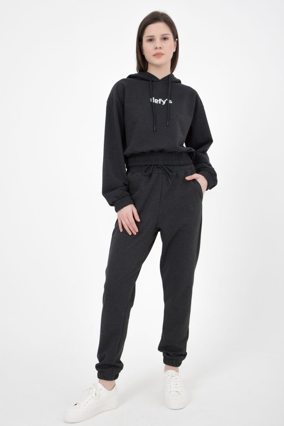 Defys Kadin Lastikli Paça Cepli Regular Fit Jogger Eşofman Alti Antrasi