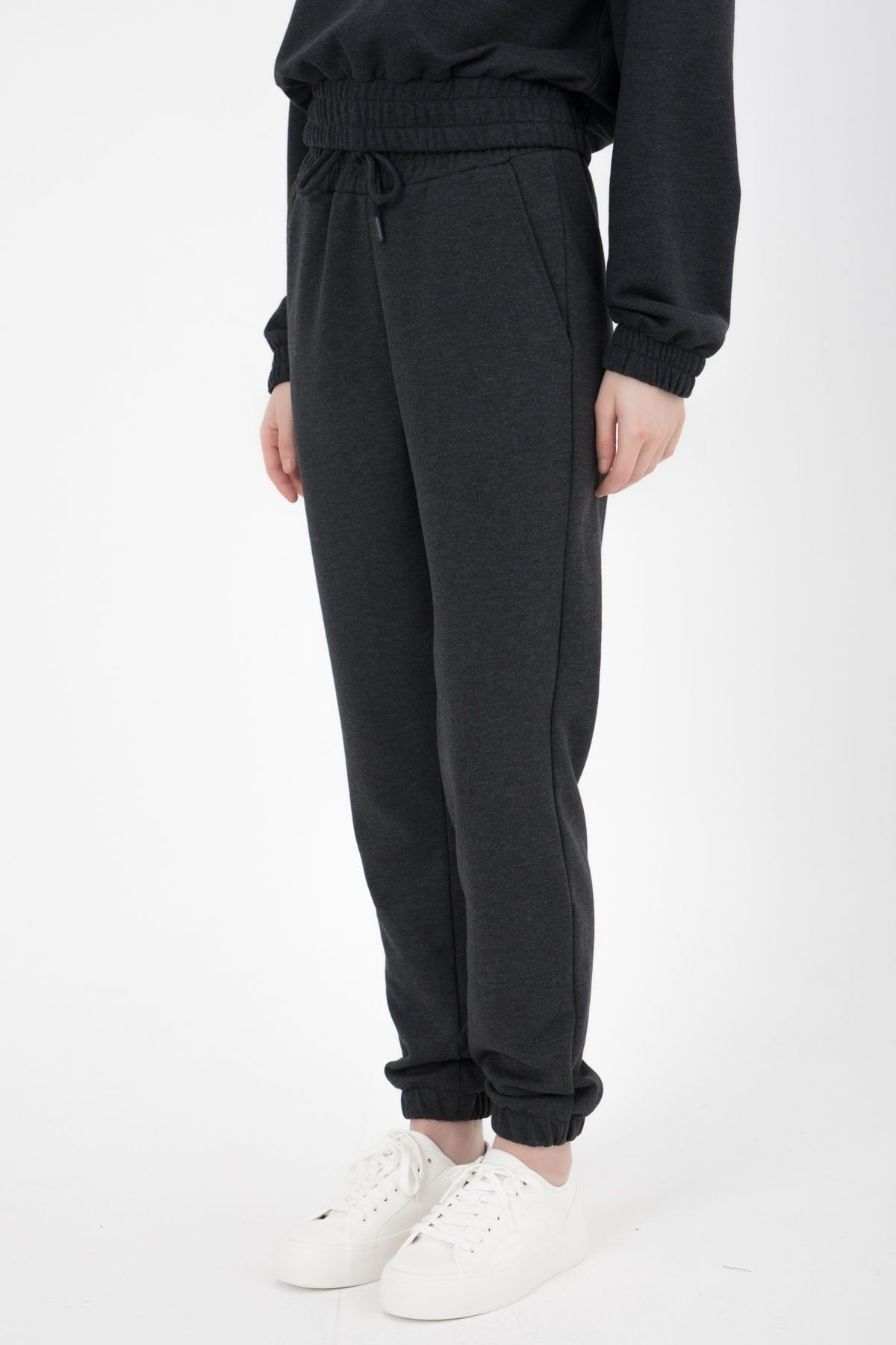 Defys Kadin Lastikli Paça Cepli Regular Fit Jogger Eşofman Alti Antrasi