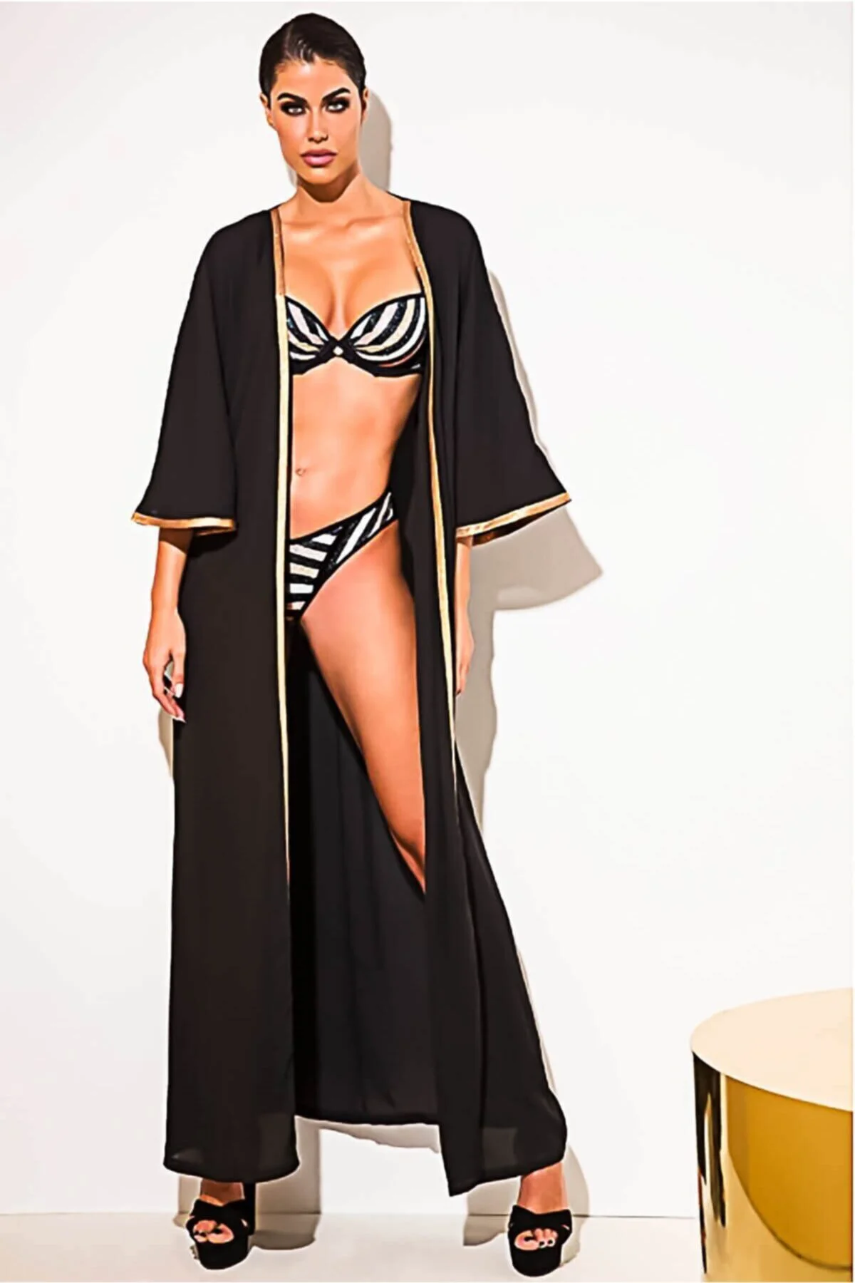 Kadın Judy Maxi Kimono Pareo Plaj Elbisesi Siyah