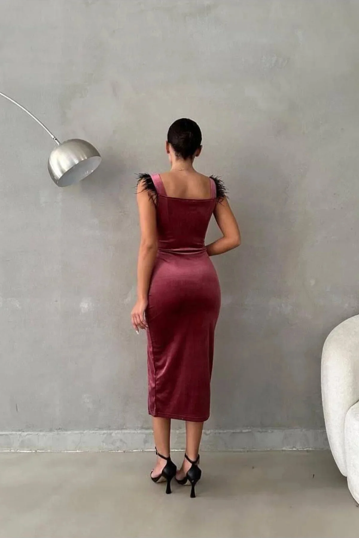 Kadın Kadife Kumaş Kare Yaka Askılı Abiye Elbise Fiyatı, Yorumları ve Özellikleri