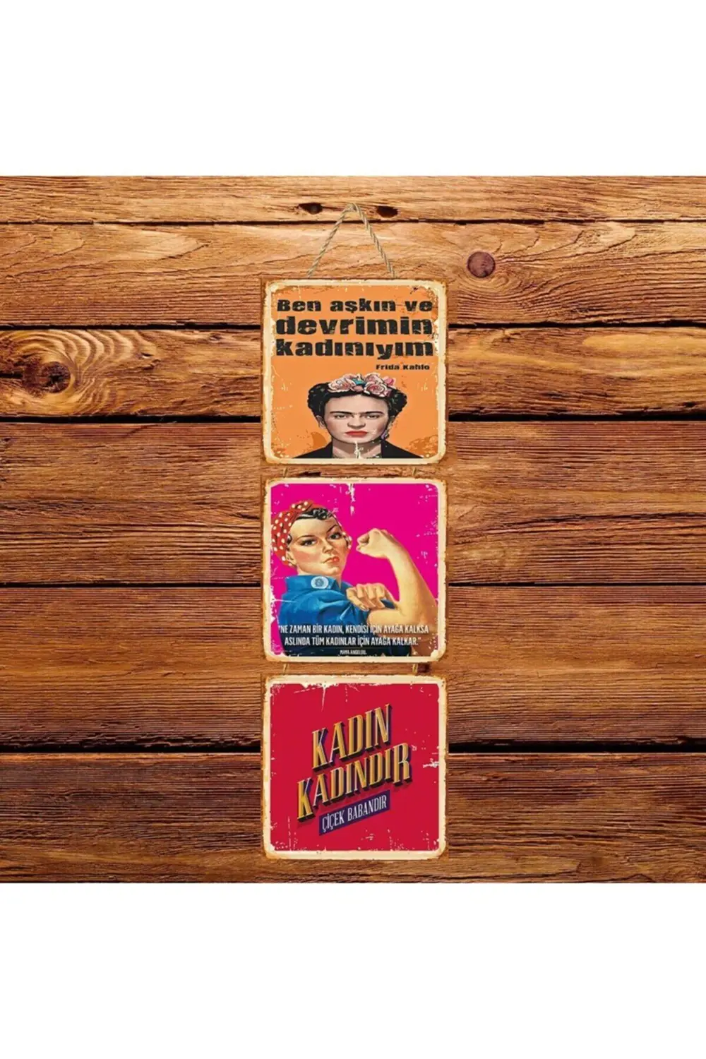Kadın Kadındır Üçlü Retro Ahşap Poster