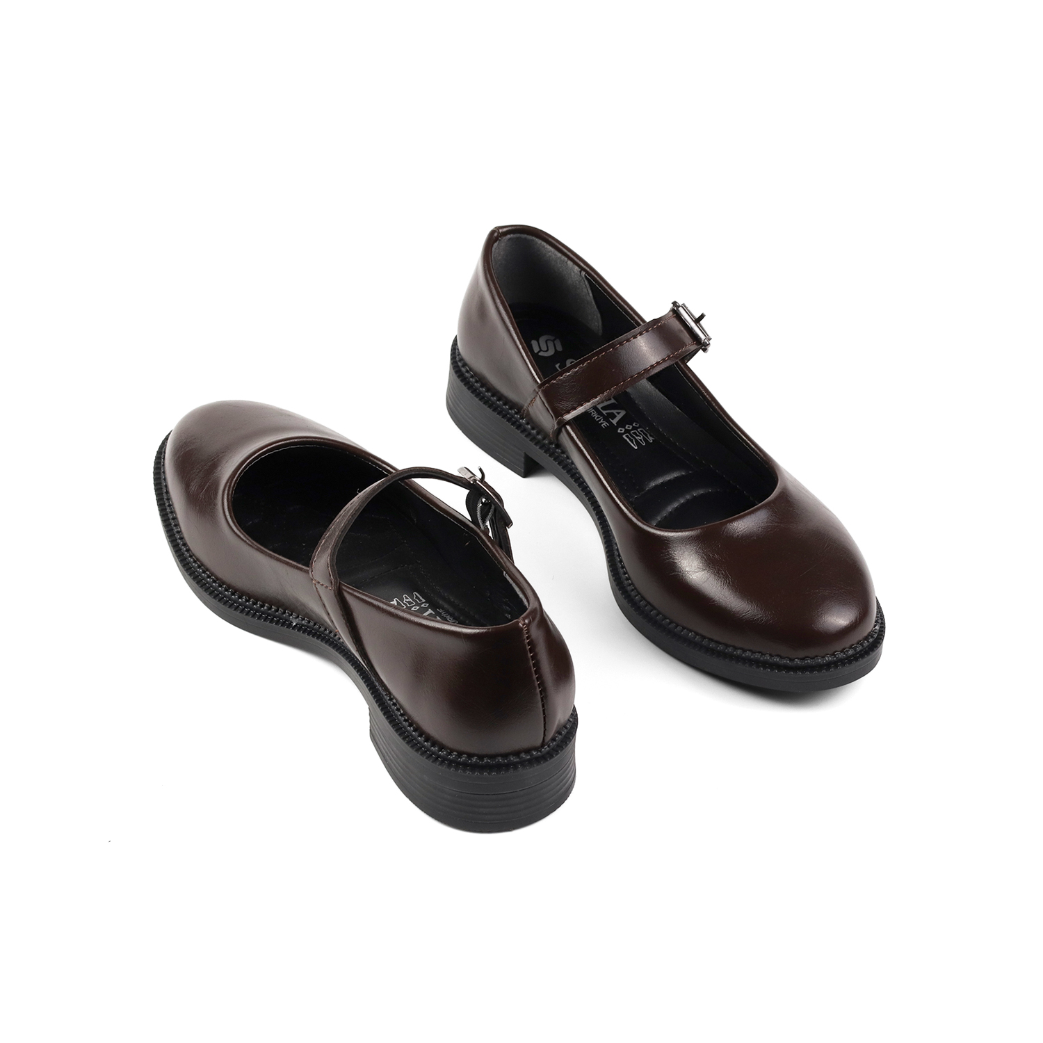 Kajila Kadın Kahve Anne Ayakkabısı Tokalı Rugan Kaydırmaz Termo Taban Kı