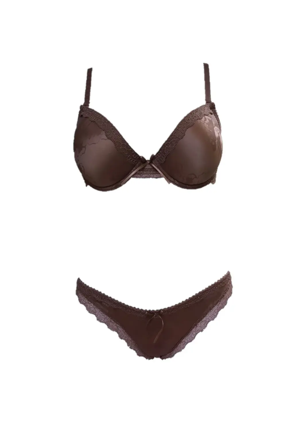 Kadın Kahverengi Dantelli Dolgulu Sütyen Külot Takım