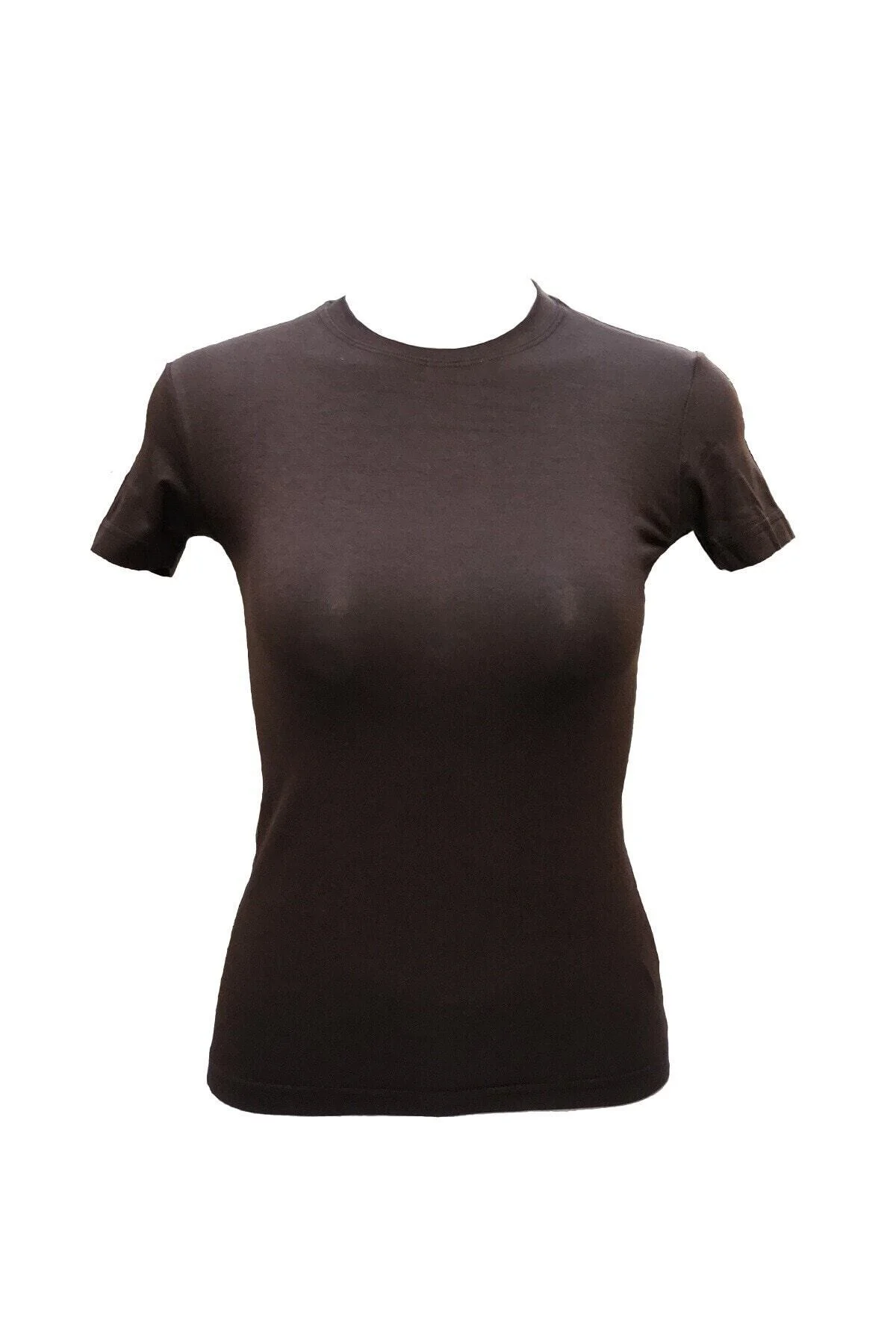 Kadın Kahverengi Modal Bisiklet Yaka  T-shirt