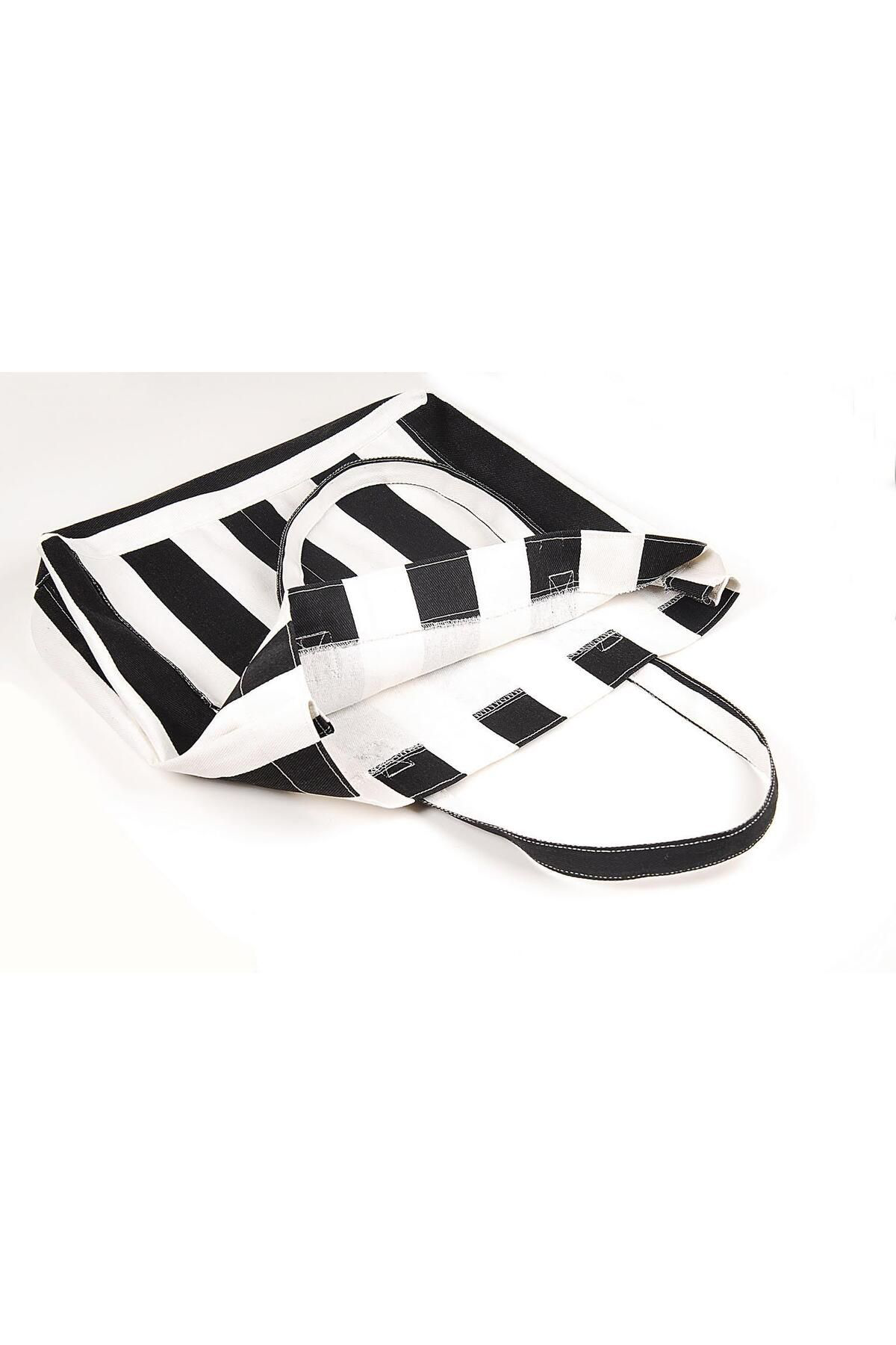 Lyida Kadin Kanvas 2 Cepli Günlük Renkli Plaj Omuz Çantasi Siyah