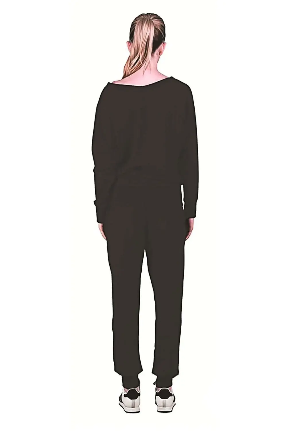 Kadın Kapamasız Uzun Kol Açık Yaka Eşofman Takımı Siyah 4260