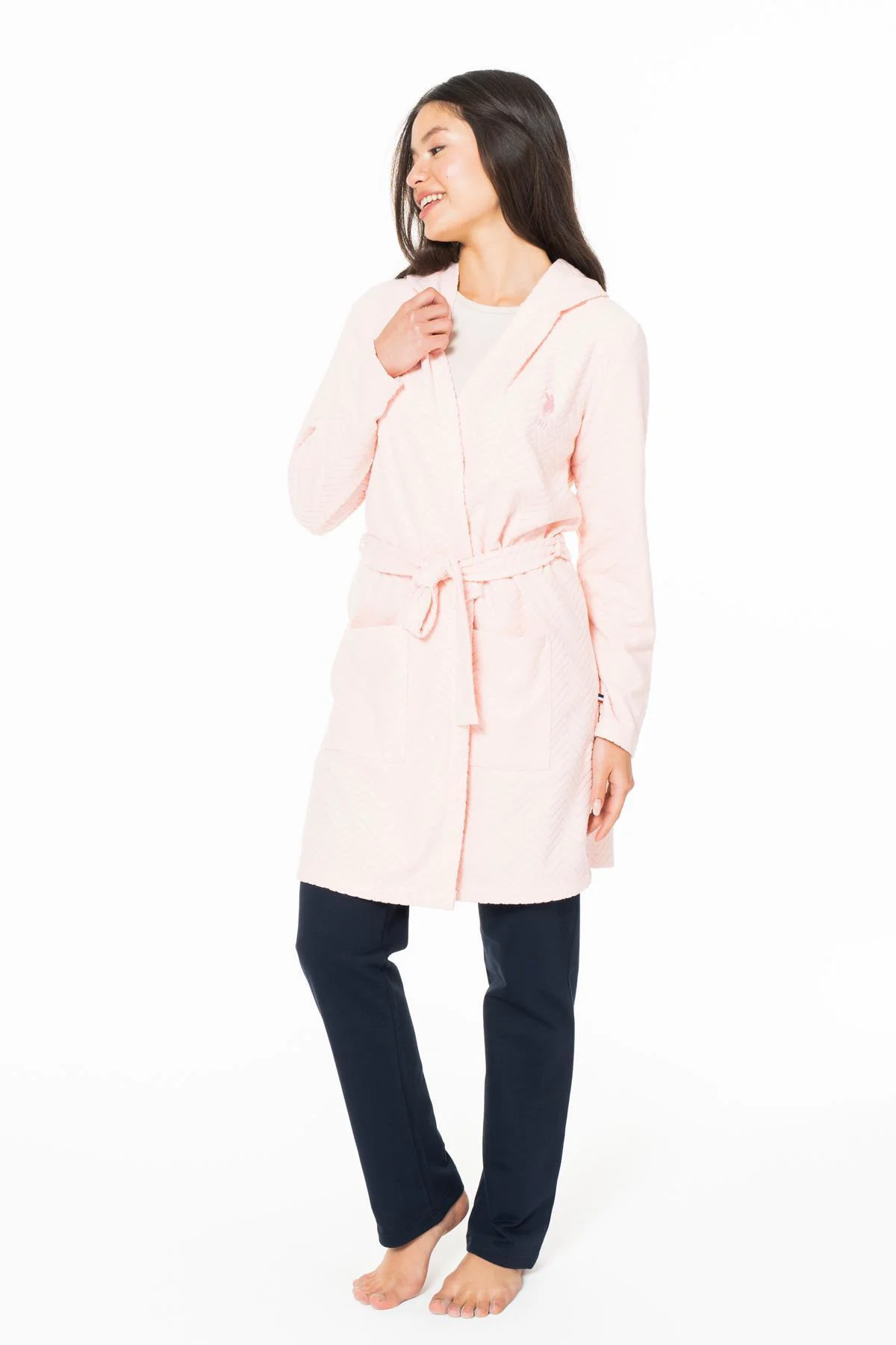 Kadın Kapşonlu Polar Sabahlık, %100 Polar