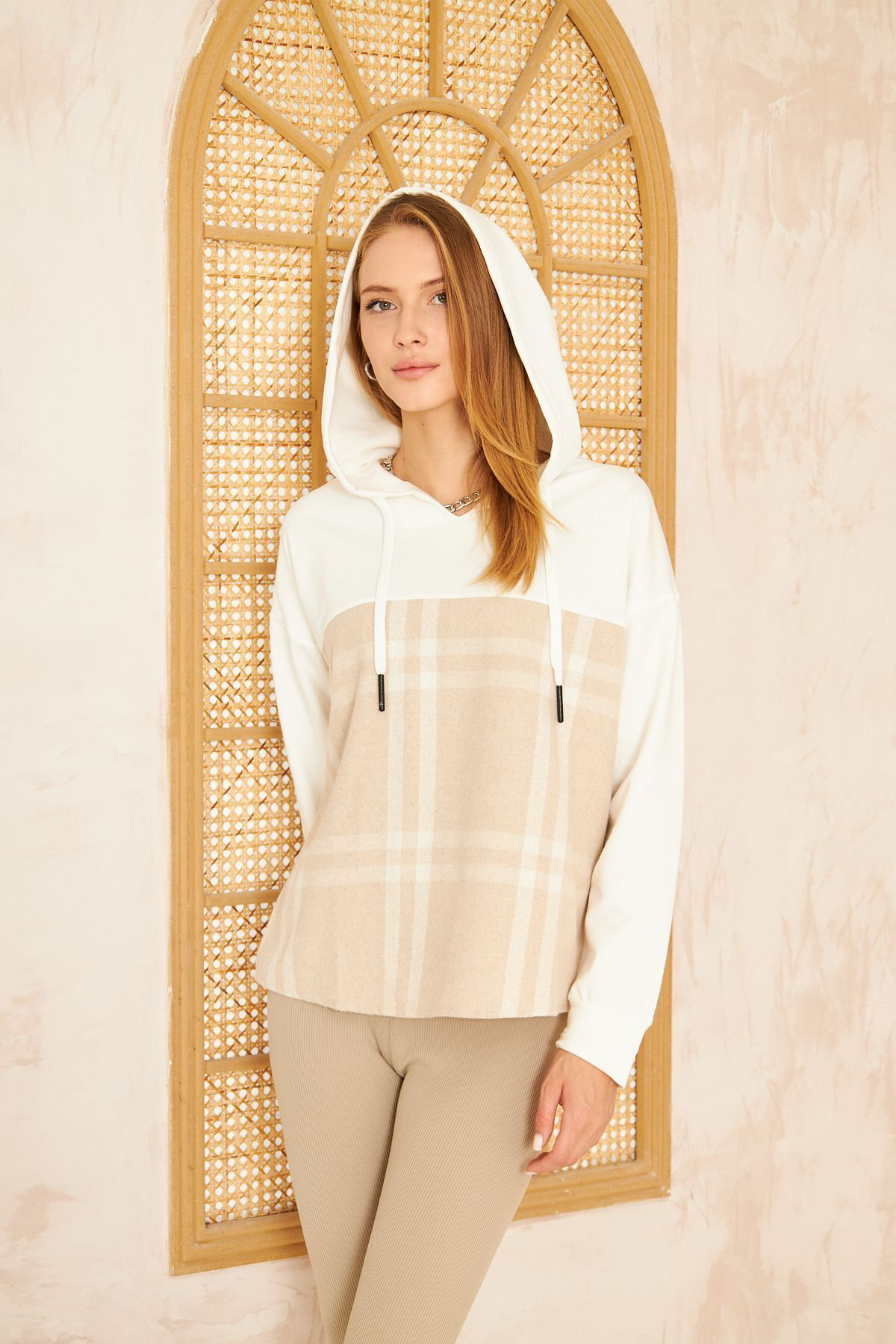 Pasaklı Giyim Kadın Kapüşonlu Oduncu Ekose Desenli Garnili Rahat Kesim Salaş Sw