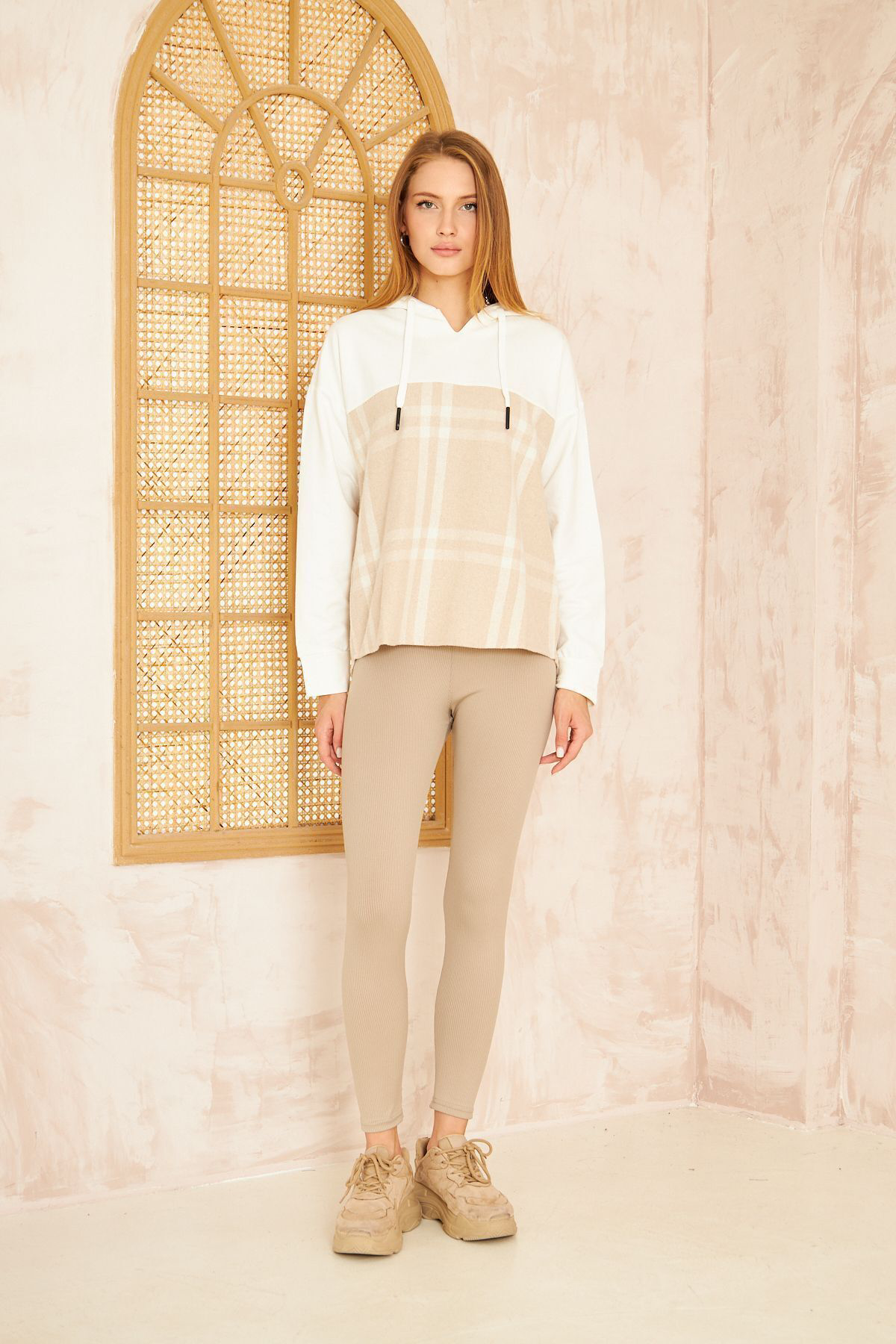 Pasaklı Giyim Kadın Kapüşonlu Oduncu Ekose Desenli Garnili Rahat Kesim Salaş Sw