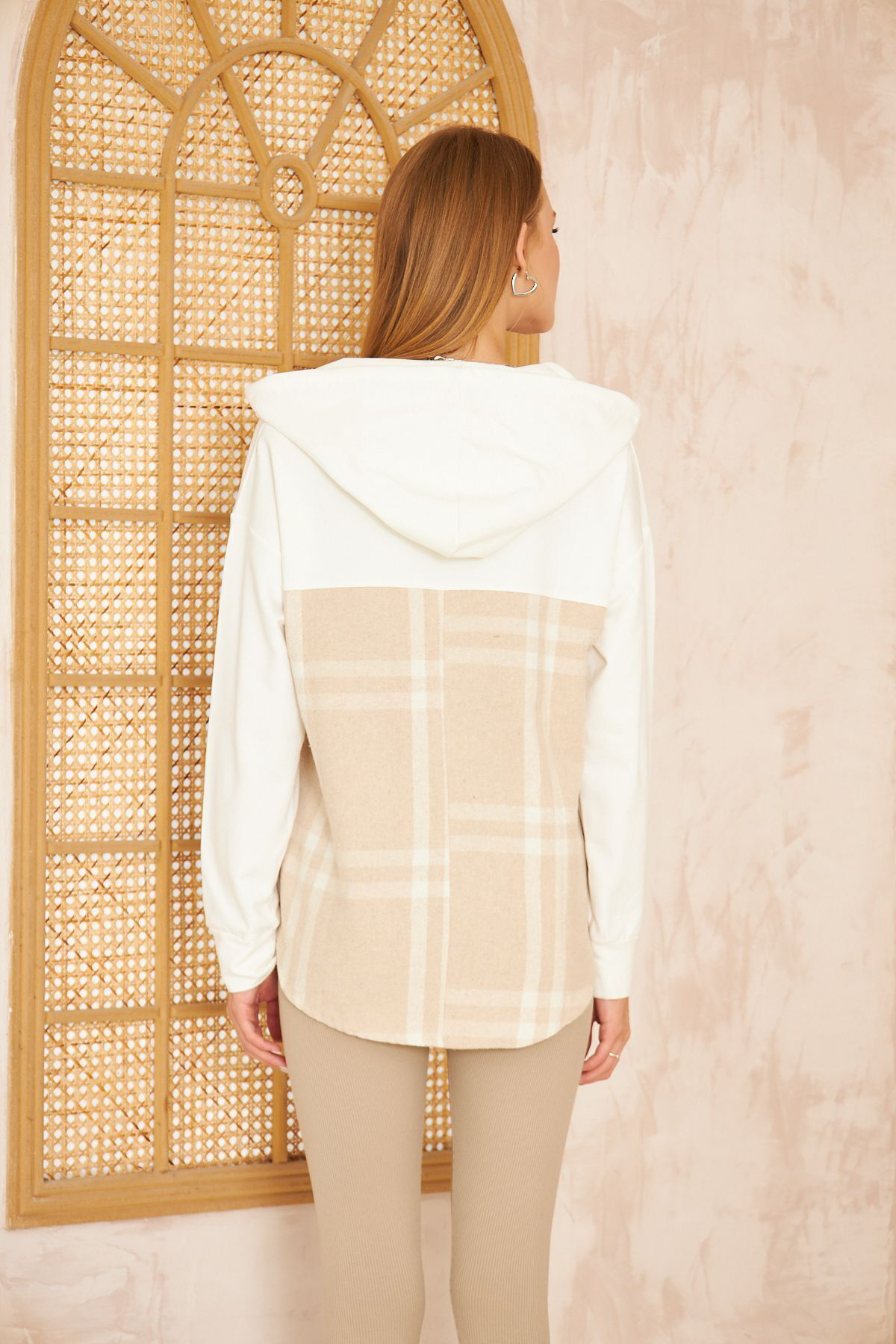 Pasaklı Giyim Kadın Kapüşonlu Oduncu Ekose Desenli Garnili Rahat Kesim Salaş Sw