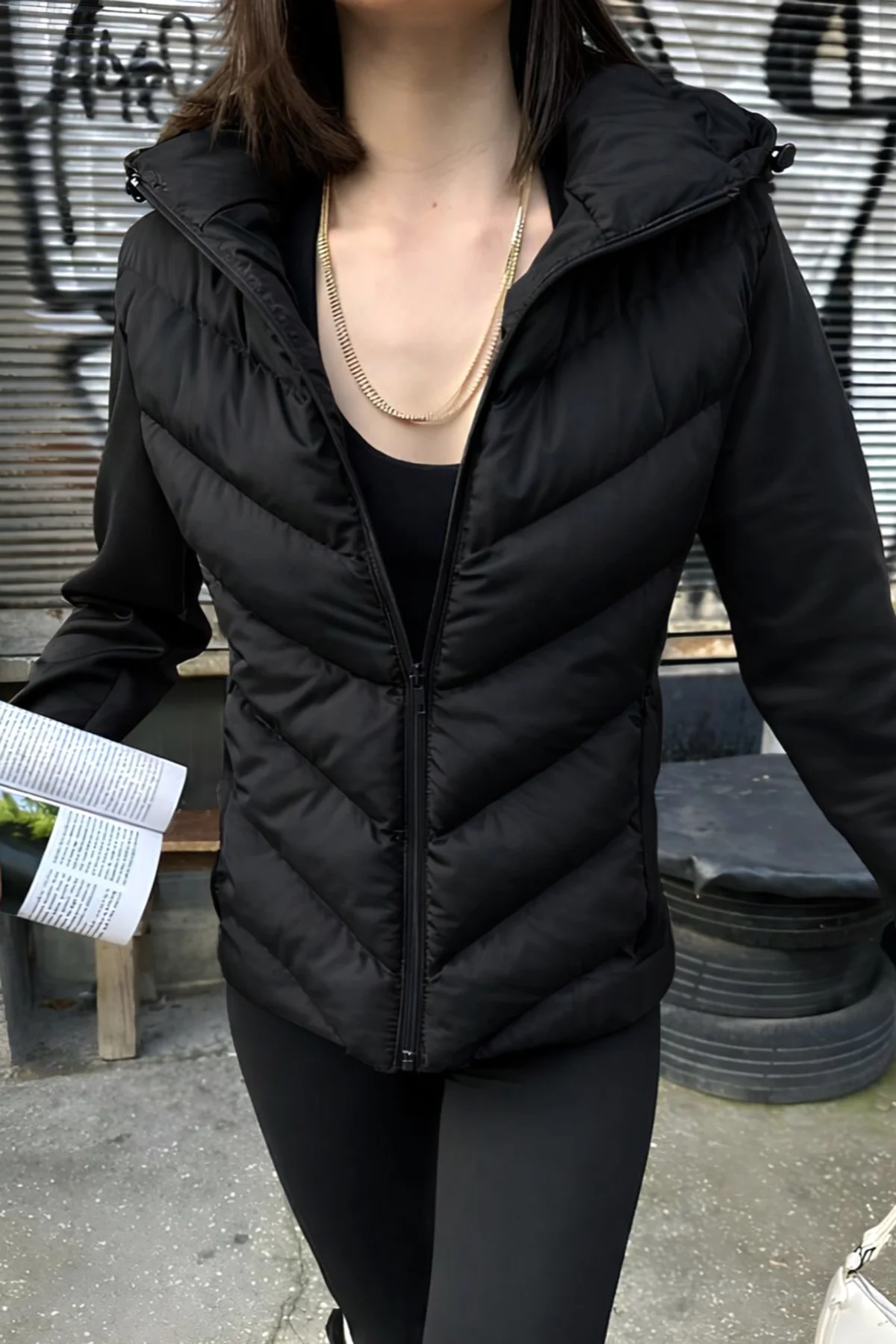 Kadın Kapüşonlu Şişme Mont - Kışlık Slim Fit Rüzgar Geçirmez Ferm