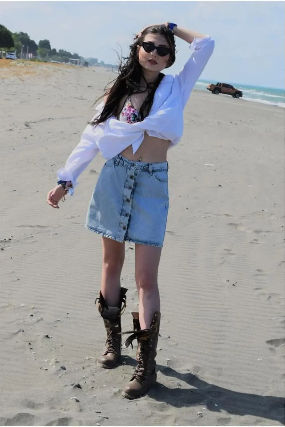 Kadın Kar Yıkama Düğmeli Cepli Denim Kot Mini Etek