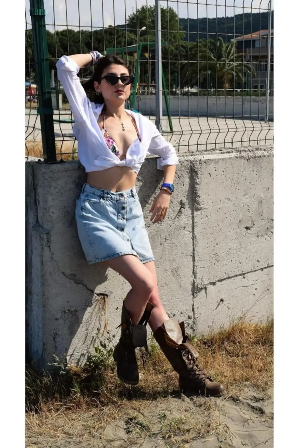 Kadın Kar Yıkama Düğmeli Cepli Denim Kot Mini Etek