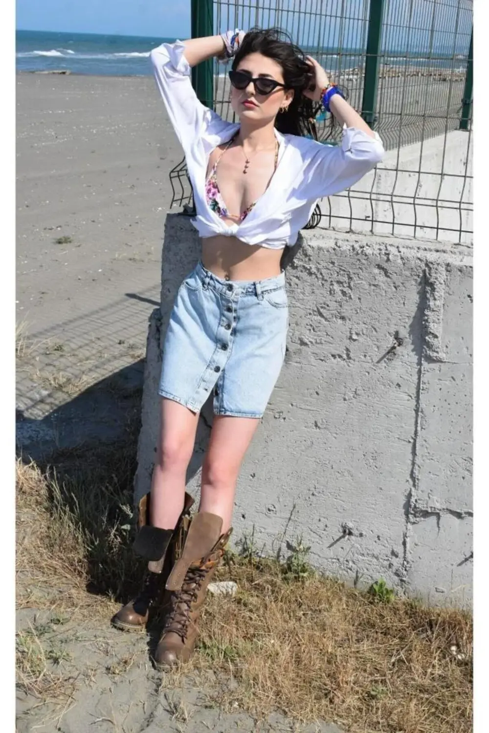 Kadın Kar Yıkama Düğmeli Cepli Denim Kot Mini Etek