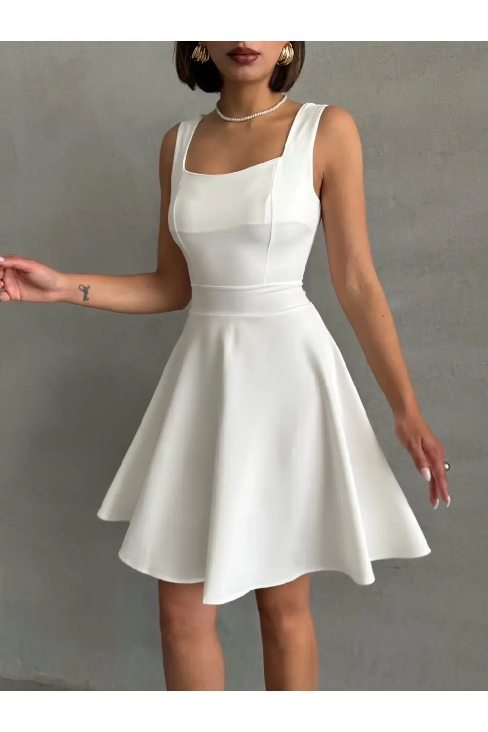 Kadın kare yaka kısa elbise s251188