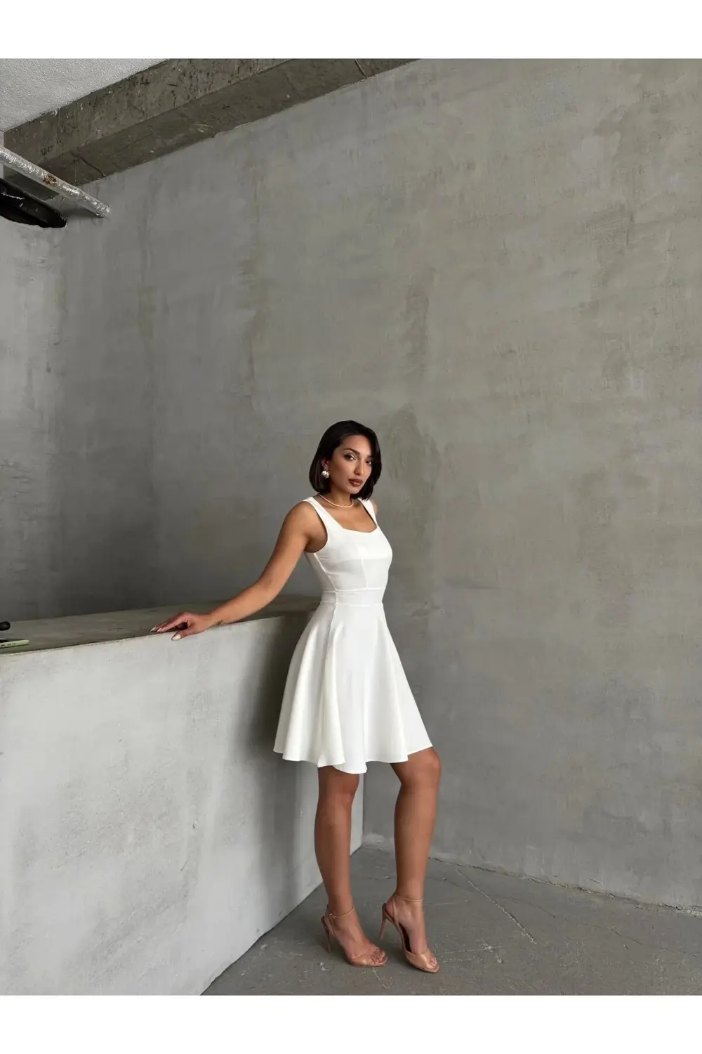 Kadın kare yaka kısa elbise s251188