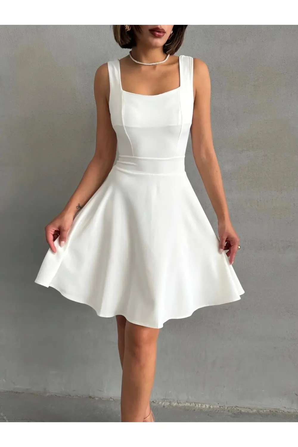 Kadın kare yaka kısa elbise s251188