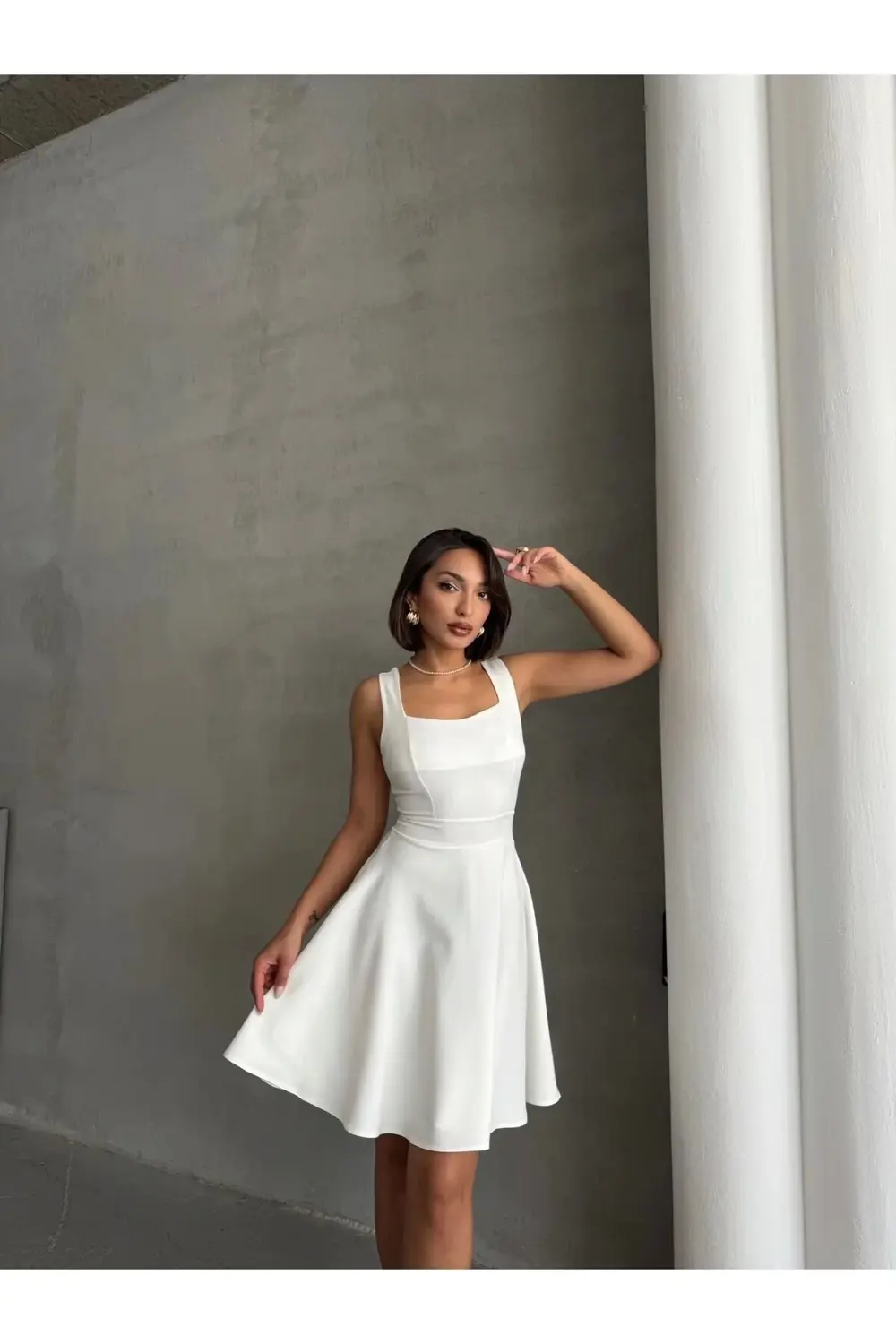 Kadın kare yaka kısa elbise s251188