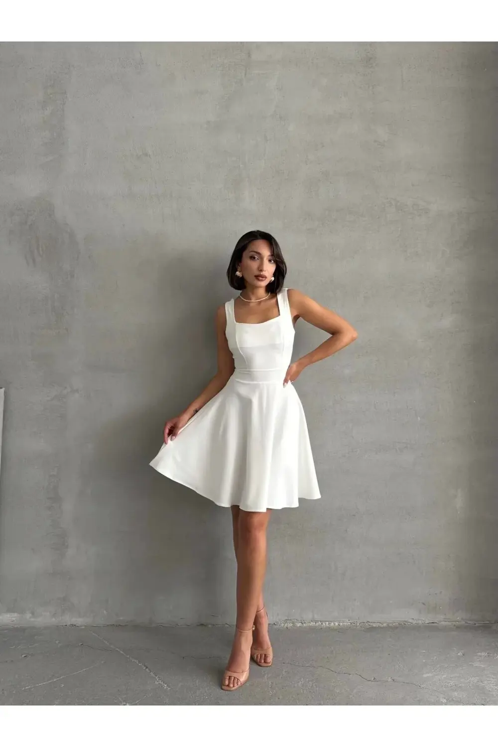 Kadın kare yaka kısa elbise s251188