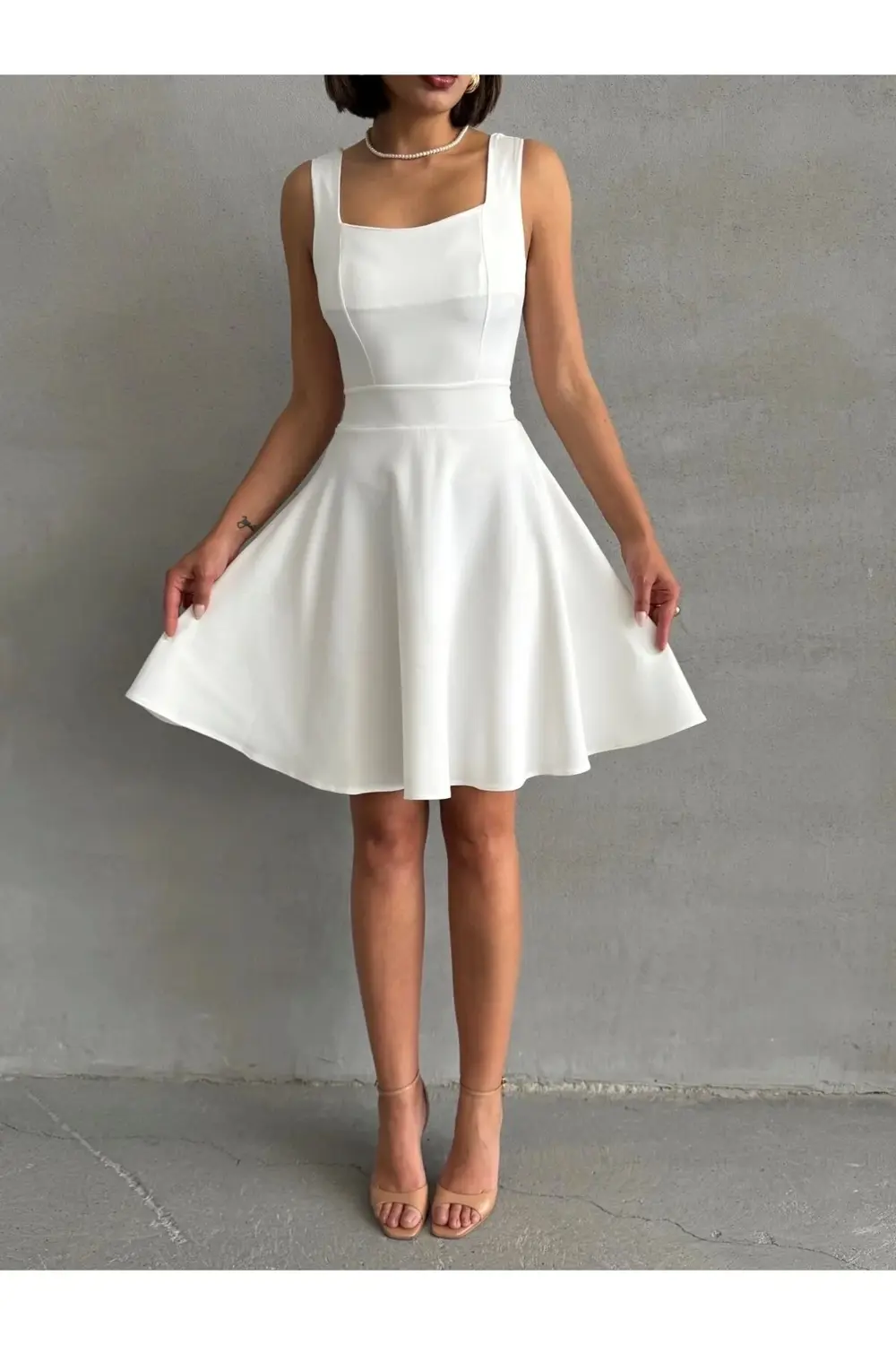 Kadın kare yaka kısa elbise s251188