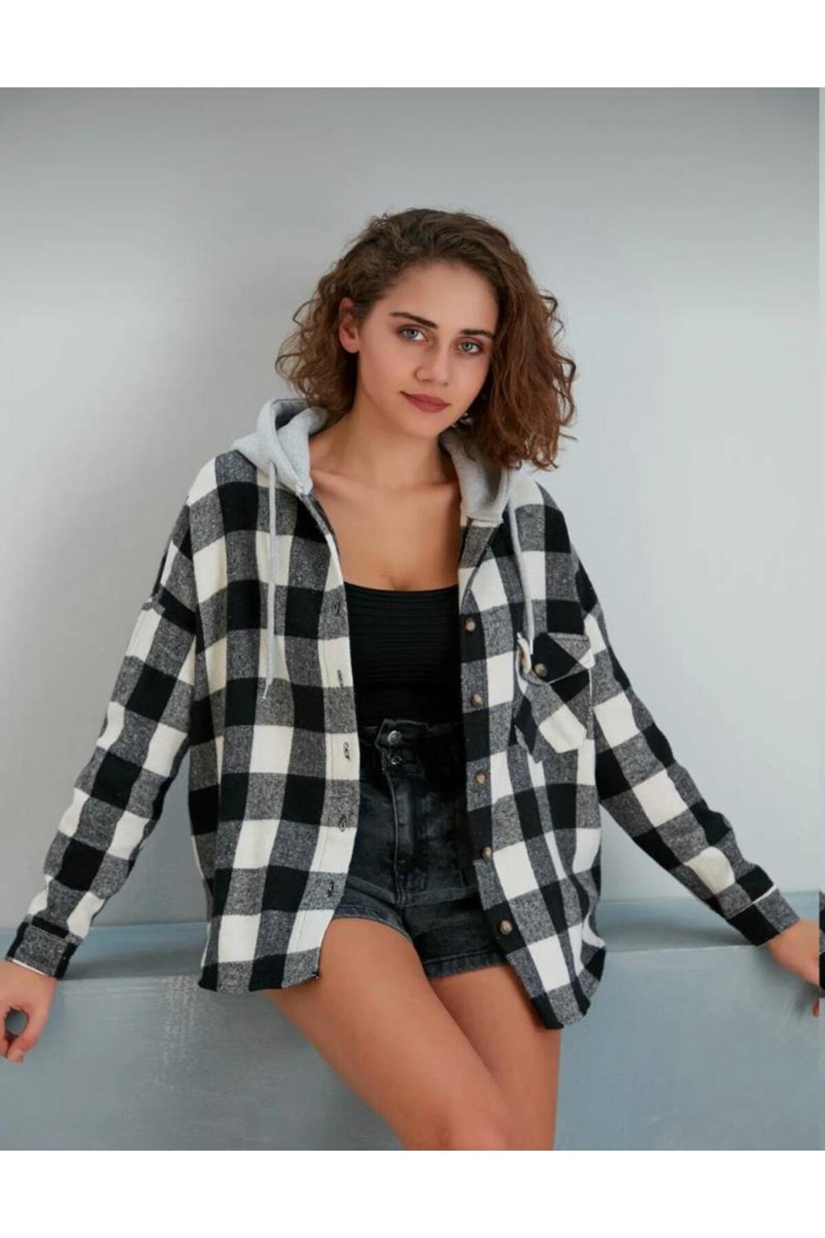 Pasaklı Giyim Kadın Kaşe Kapüşonlu Oduncu Gömlek 3667280