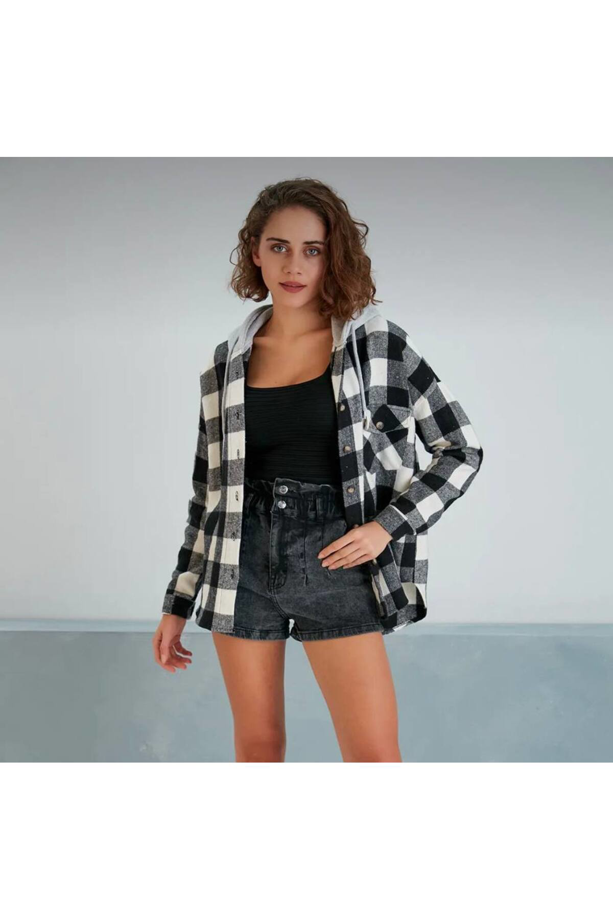 Pasaklı Giyim Kadın Kaşe Kapüşonlu Oduncu Gömlek 3667280