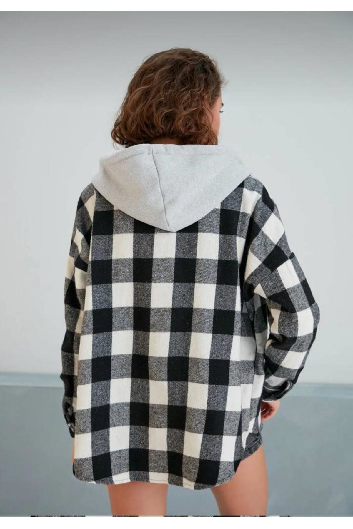 Pasaklı Giyim Kadın Kaşe Kapüşonlu Oduncu Gömlek 3667280