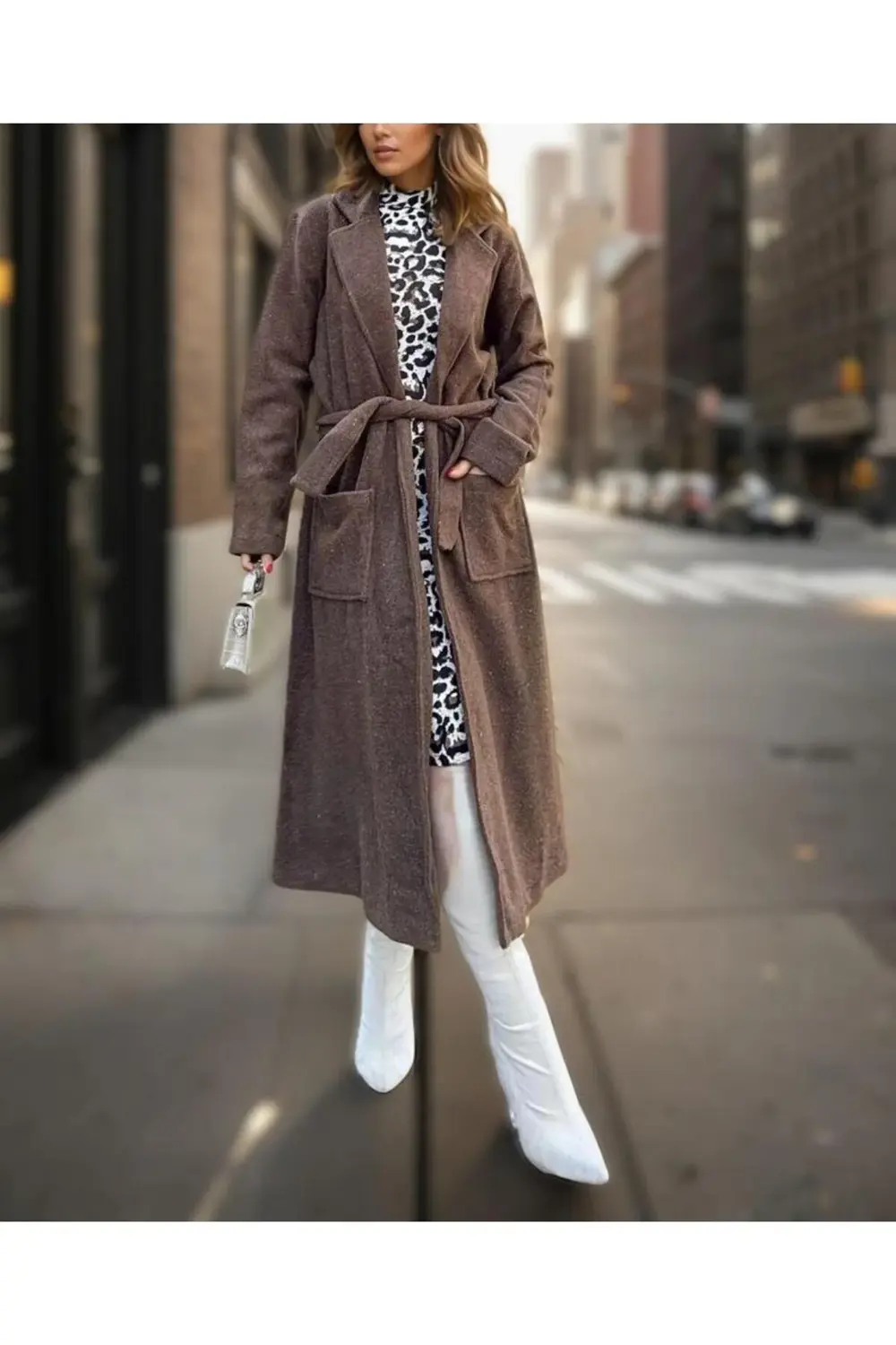 Kadın Kaşe Uzun Şal Yaka Palto Kaban – Cepli, Kuşaklı, Astarsız 3