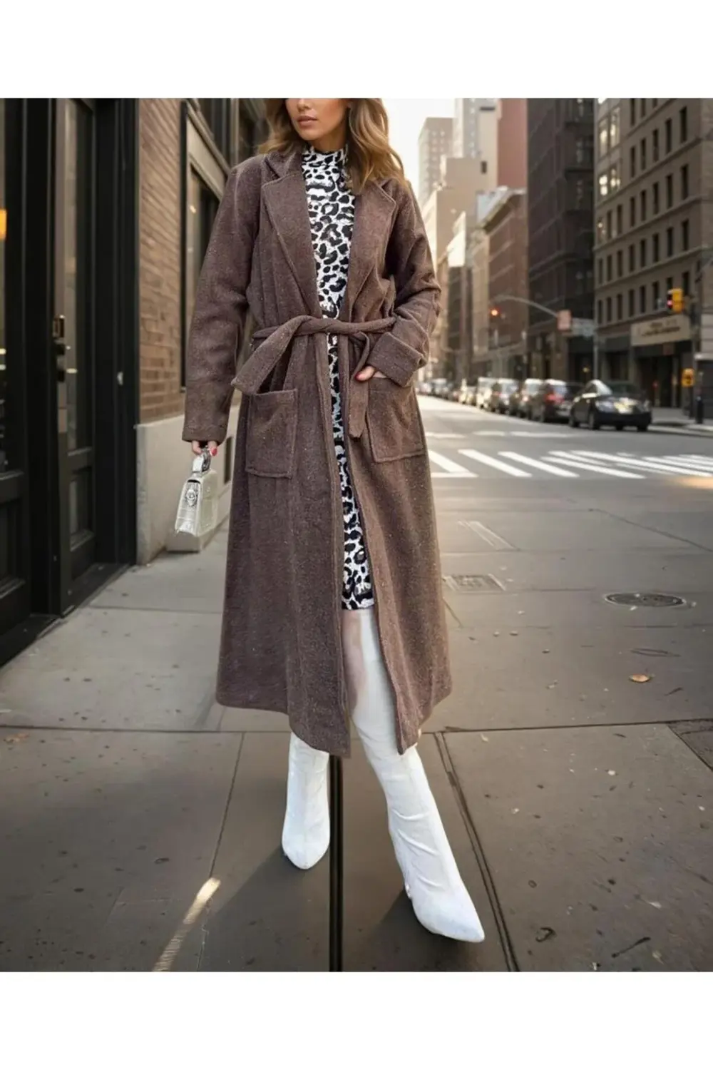 Kadın Kaşe Uzun Şal Yaka Palto Kaban – Cepli, Kuşaklı, Astarsız 3