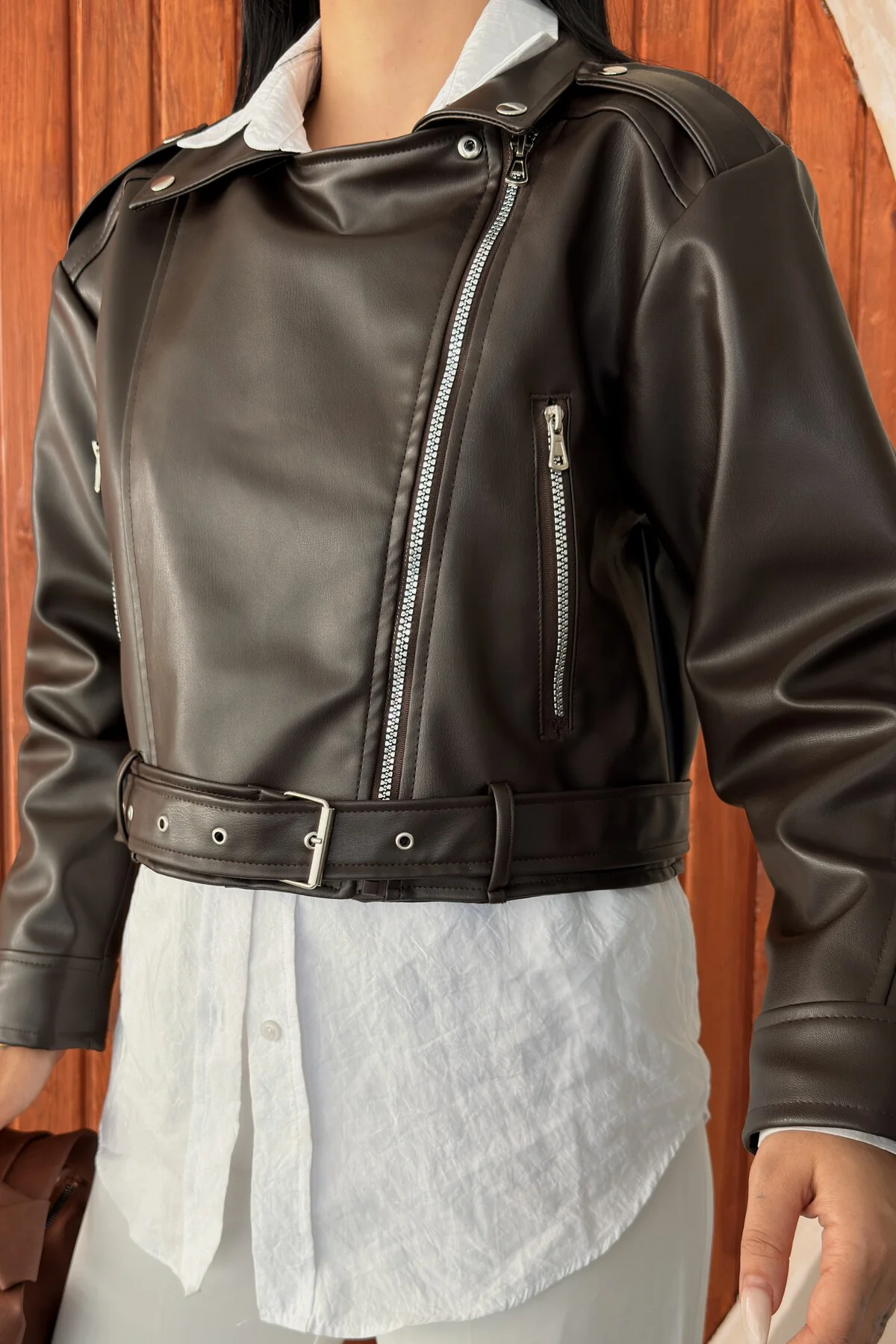 Kadın Kemerli Oversize Crop Deri Ceket | Yeni Sezon Biker Ceket Fiyatı, Yorumları ve Özellikleri