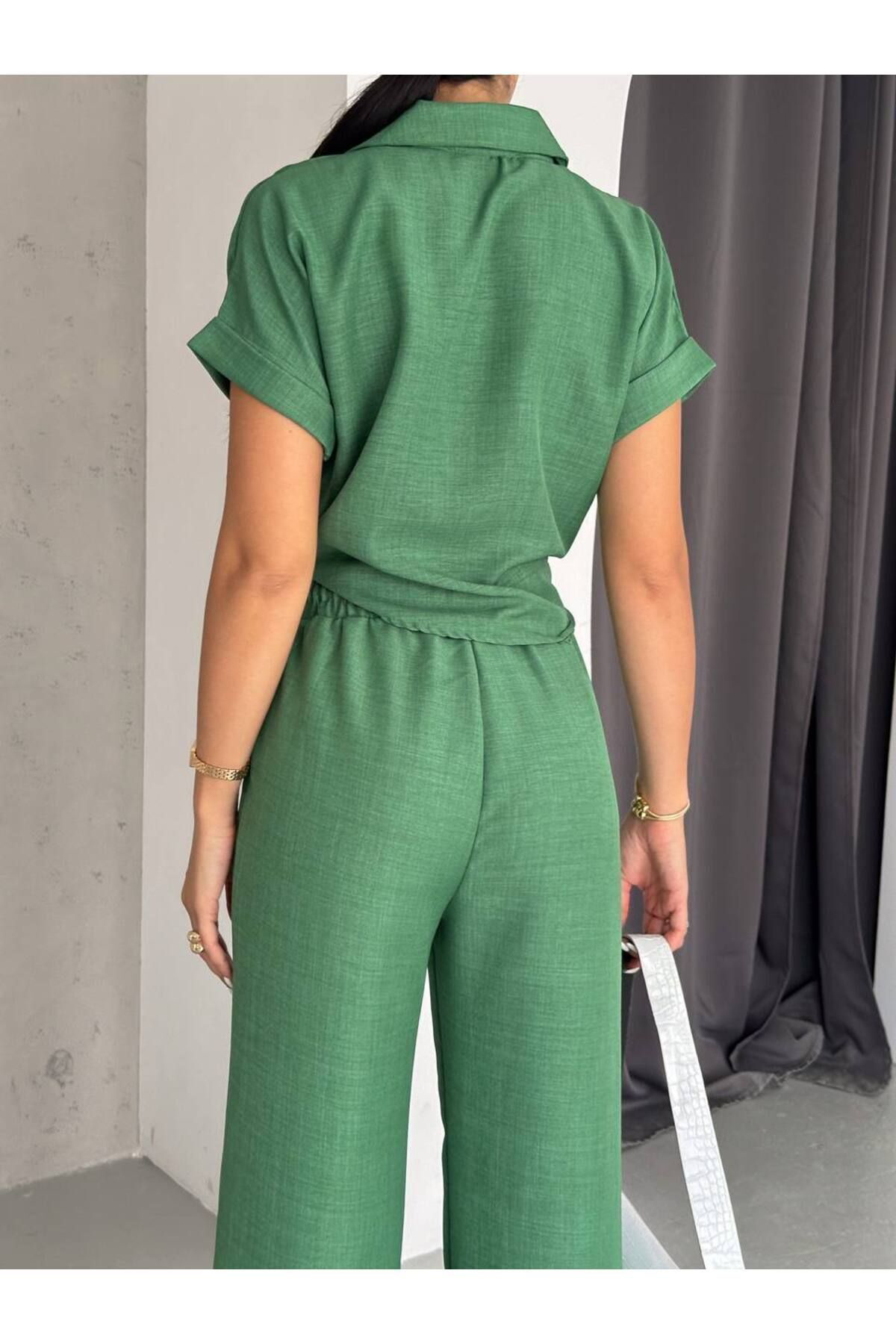 Fiolin Kadın Keten Karışımlı Gömlekli Takım
