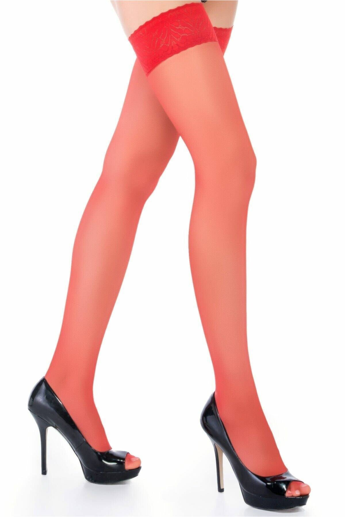 Kadın Kırmızı Fantezi 15 Jartiyersiz Çorap