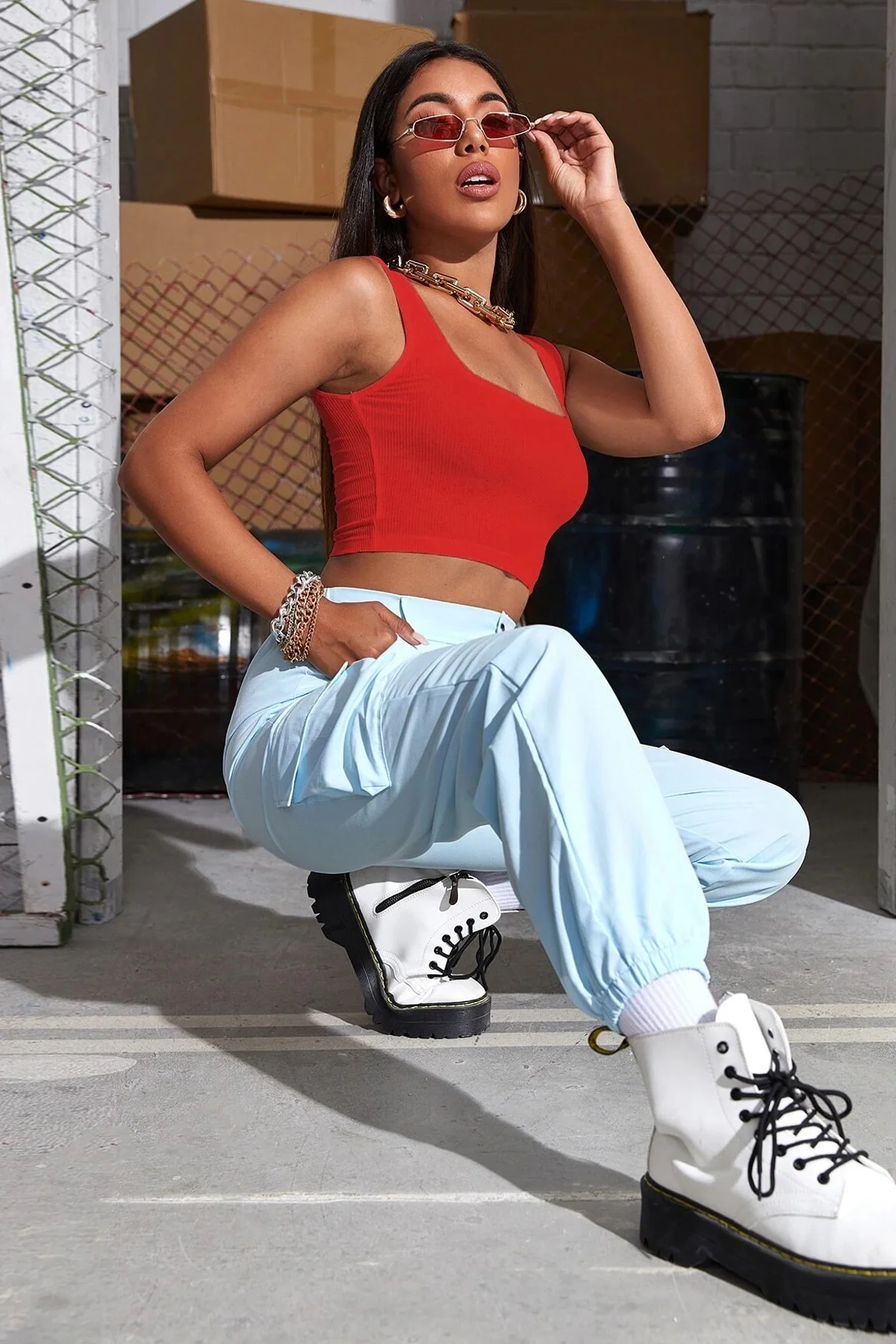 Kadın Kırmızı Kalın Askılı Crop Top Büstiyer - Konforlu ve Şık