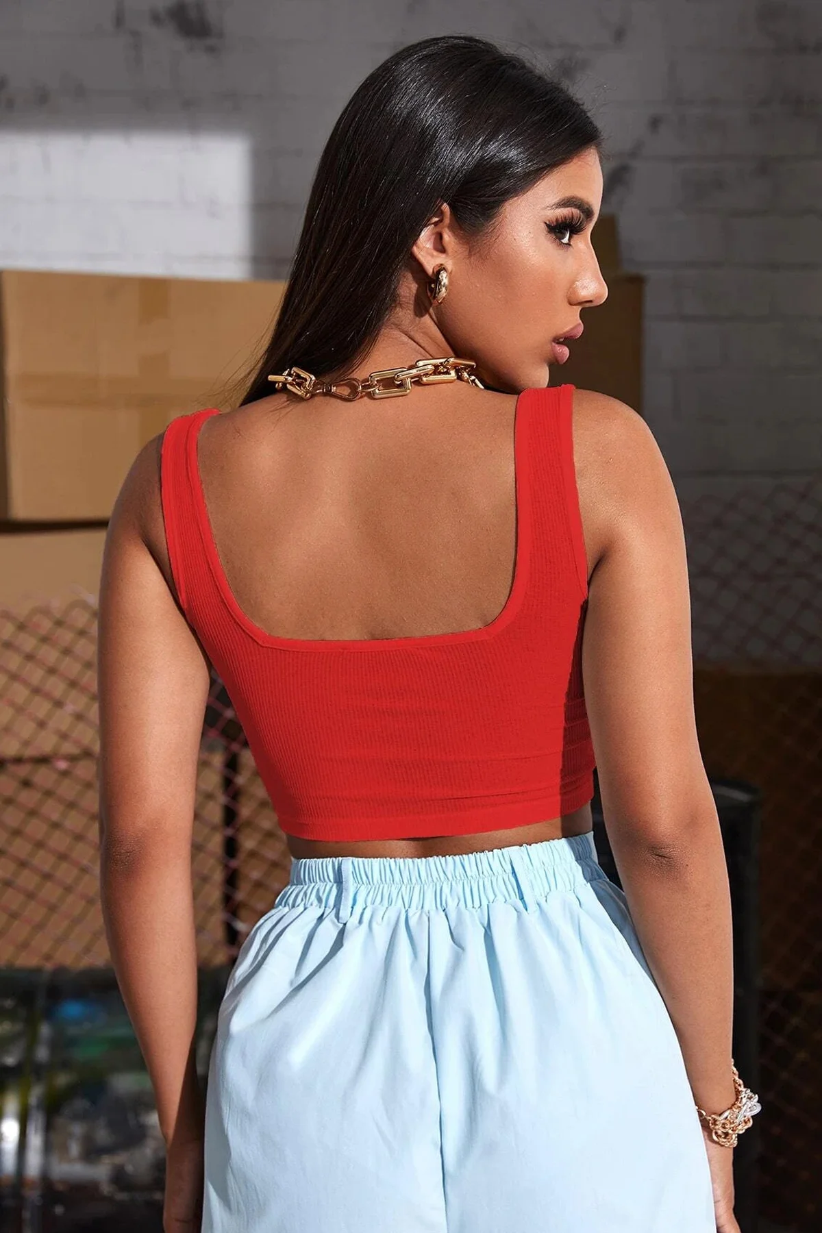 Kadın Kırmızı Kalın Askılı Crop Top Büstiyer - Konforlu ve Şık