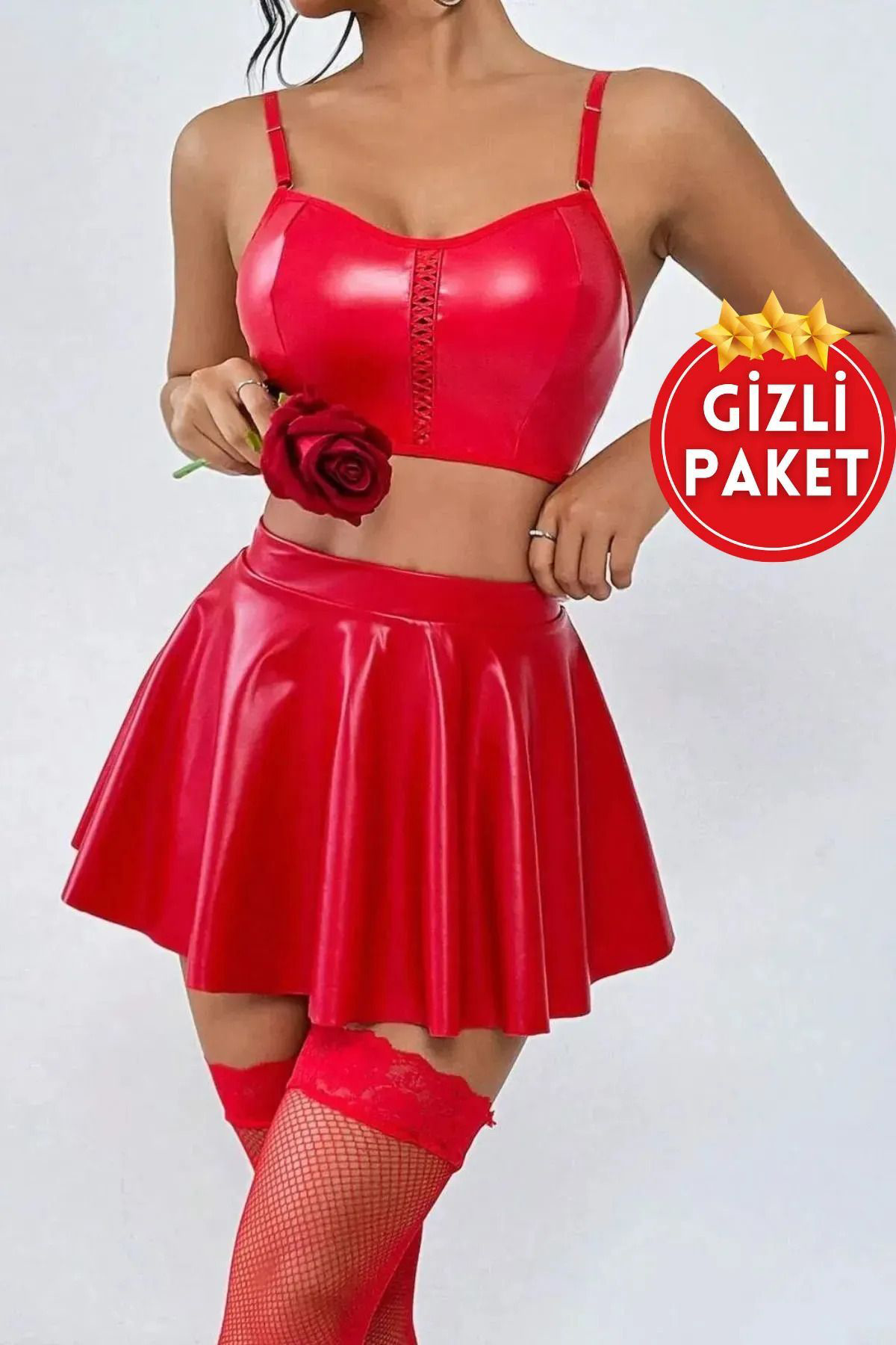 Kadın Kırmızı Seksi Mini Fırfır Etekli Büstiyerli Alt Üst Takım Seksi Fantezi Kostüm Gece Elbisesi Fiyatı, Yorumları ve Özellikleri