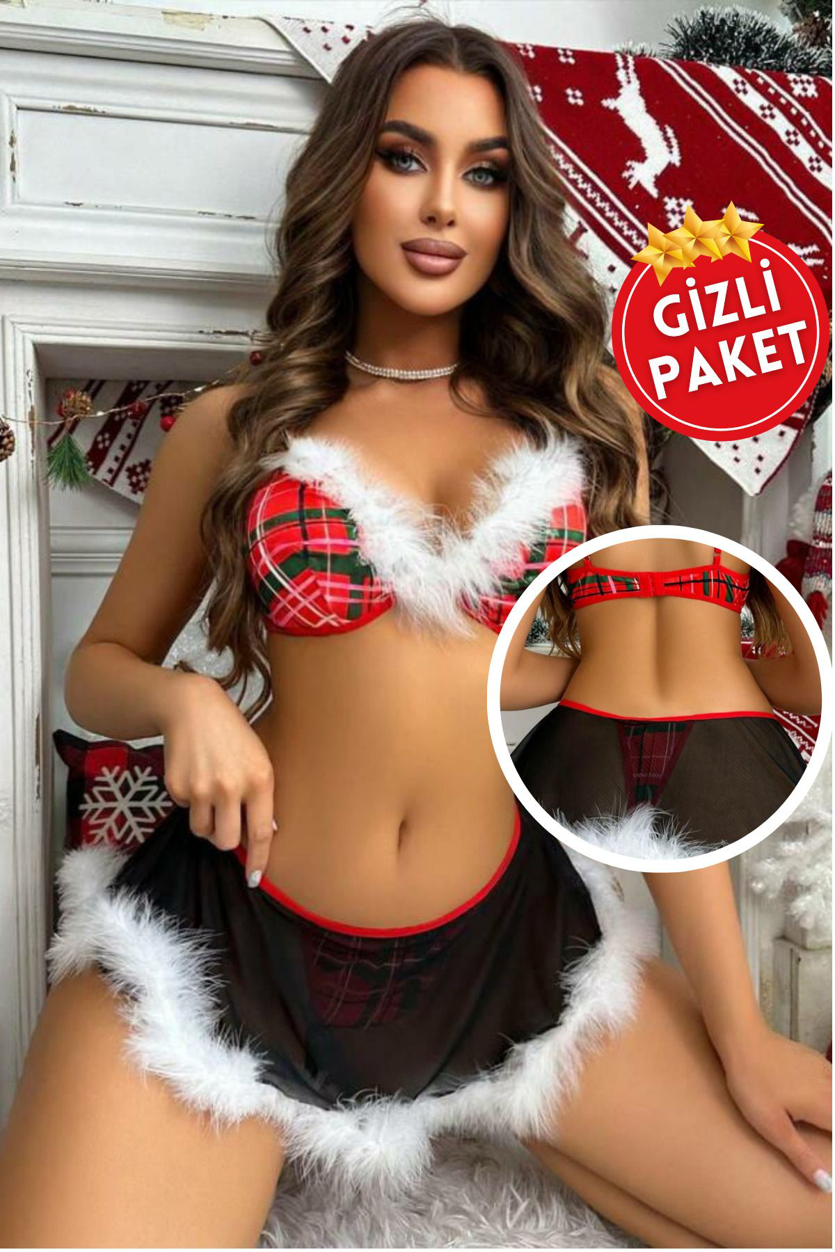 Kadın Kırmızı Siyah Tüy Detaylı Seksi Yılbaşı Kostüm, Şık Yeniyıl Elbisesi Fiyatı, Yorumları ve Özellikleri