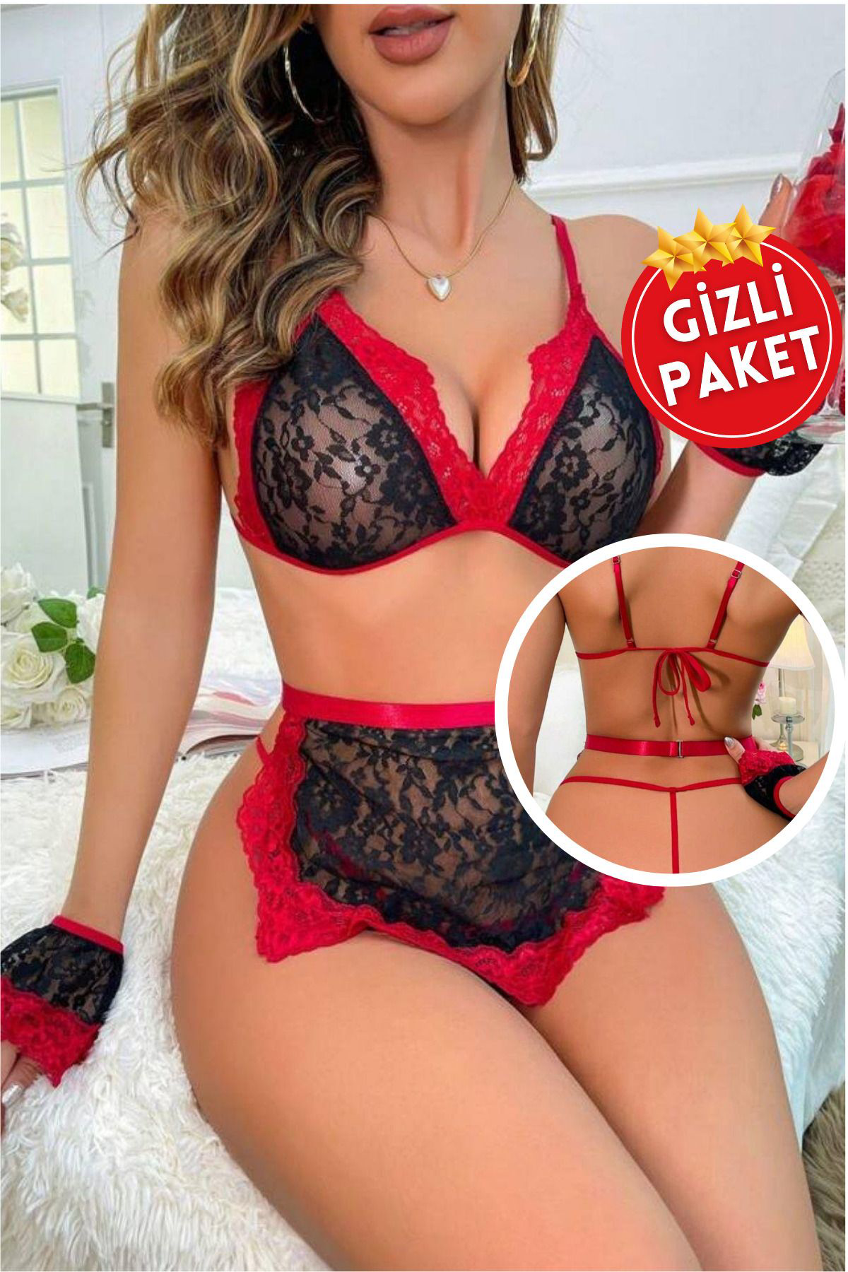 Kadın Kırmızı Siyah Dantel Bileklik Aksesuarlı Seksi Yılbaşı Kostüm, Şık Yeniyıl Elbisesi Fiyatı, Yorumları ve Özellikleri