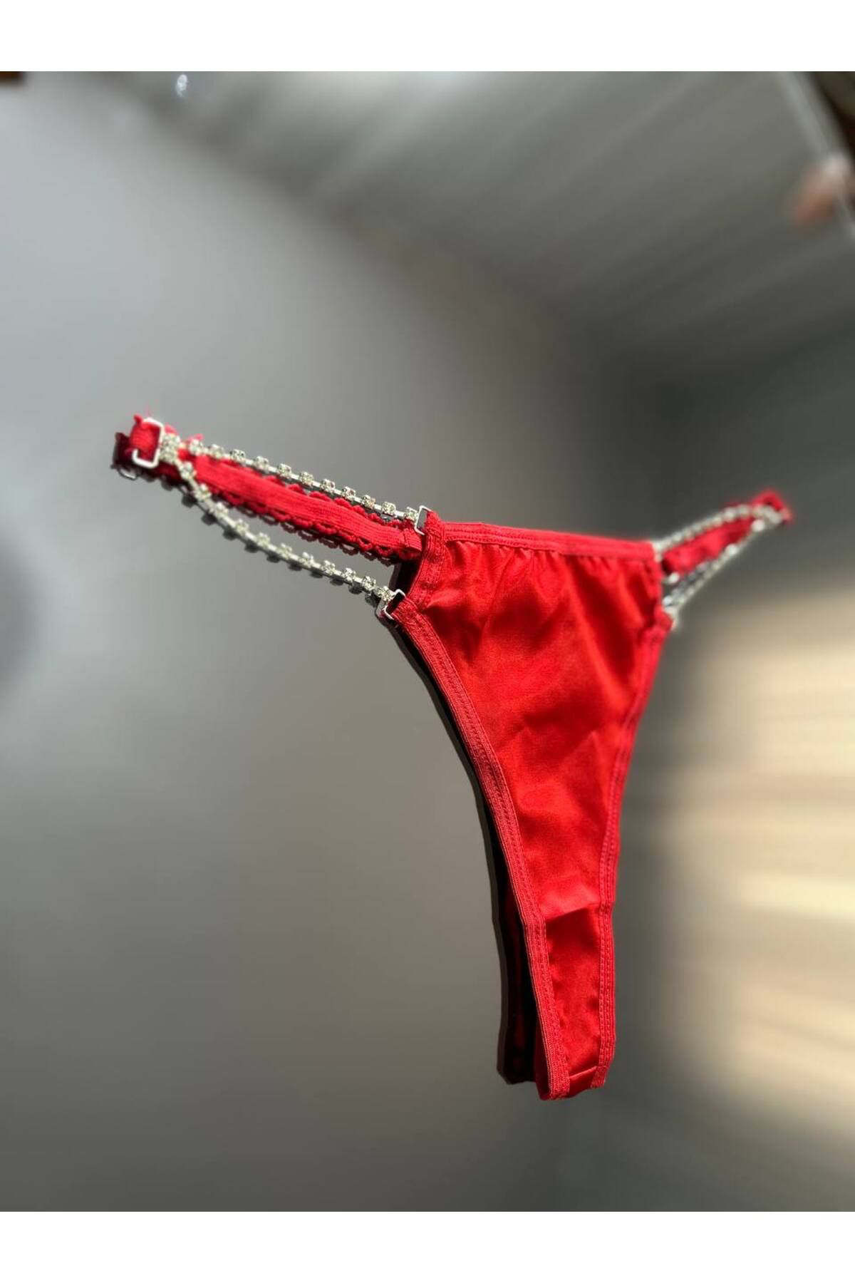 Kadın Kırmızı Seksi Dikişsiz Parlak Taş Detaylı Tanga, Kırmızı Seksi İç Çamaşırı String Külot Bikini