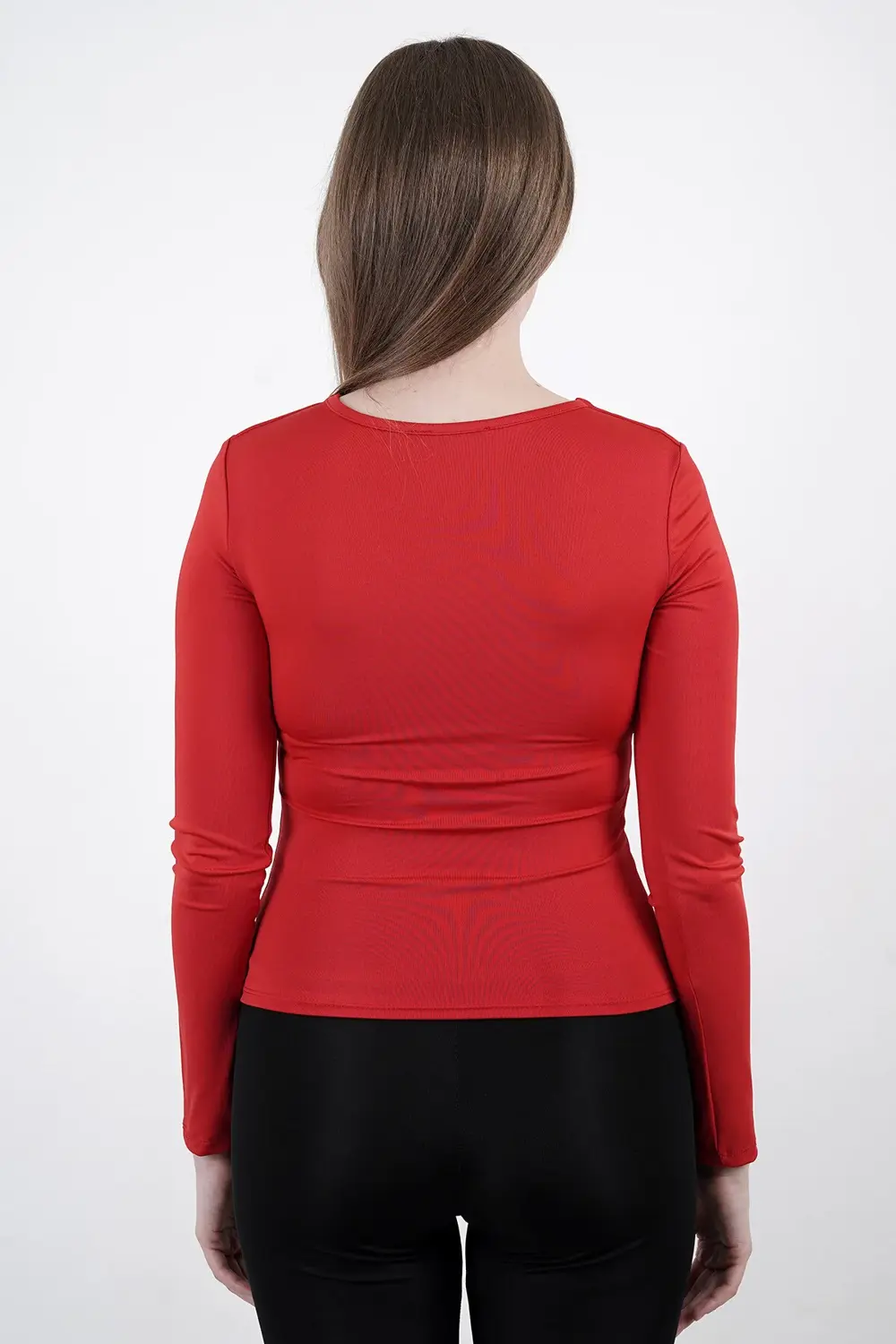 Kadın Kırmızı V Yaka Bluz