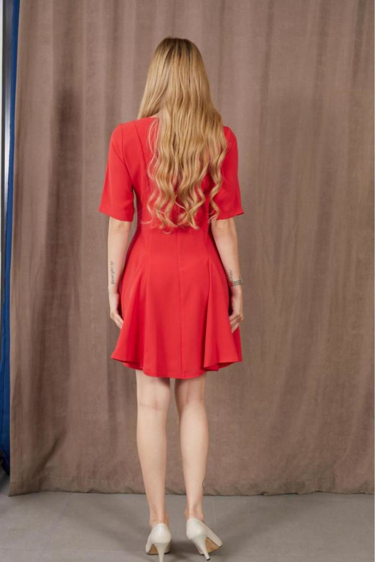 Pasaklı Giyim Kadın Kırmızı Volanlı Kısa Kollu Yazlık Mini Giy Çık Elbise 37523