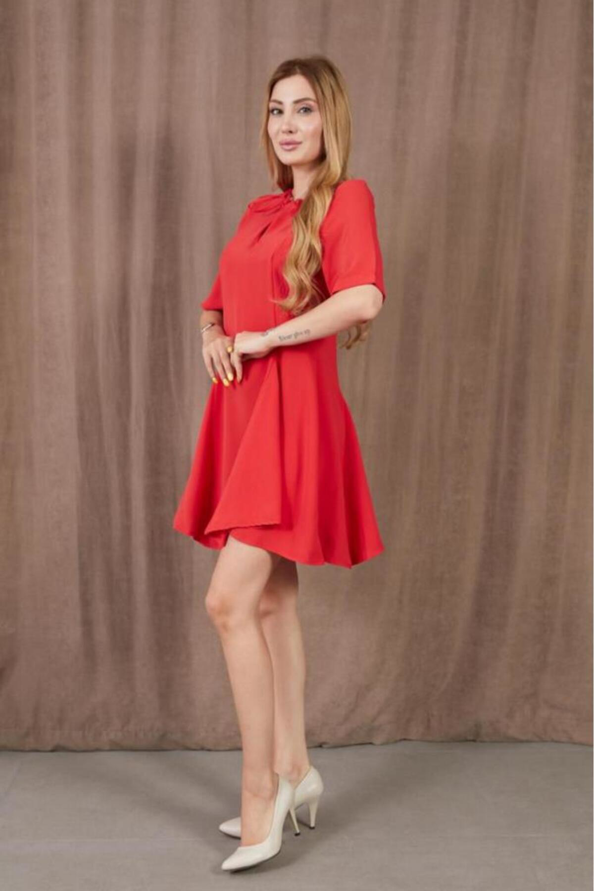 Pasaklı Giyim Kadın Kırmızı Volanlı Kısa Kollu Yazlık Mini Giy Çık Elbise 37523