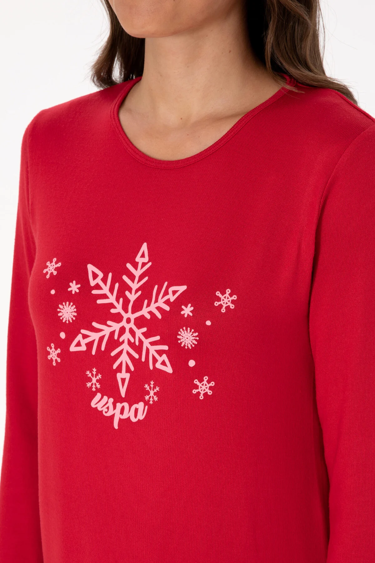 Kadın Kırmızı Yılbaşı Temalı Pijama Takımı 50318862-VR030