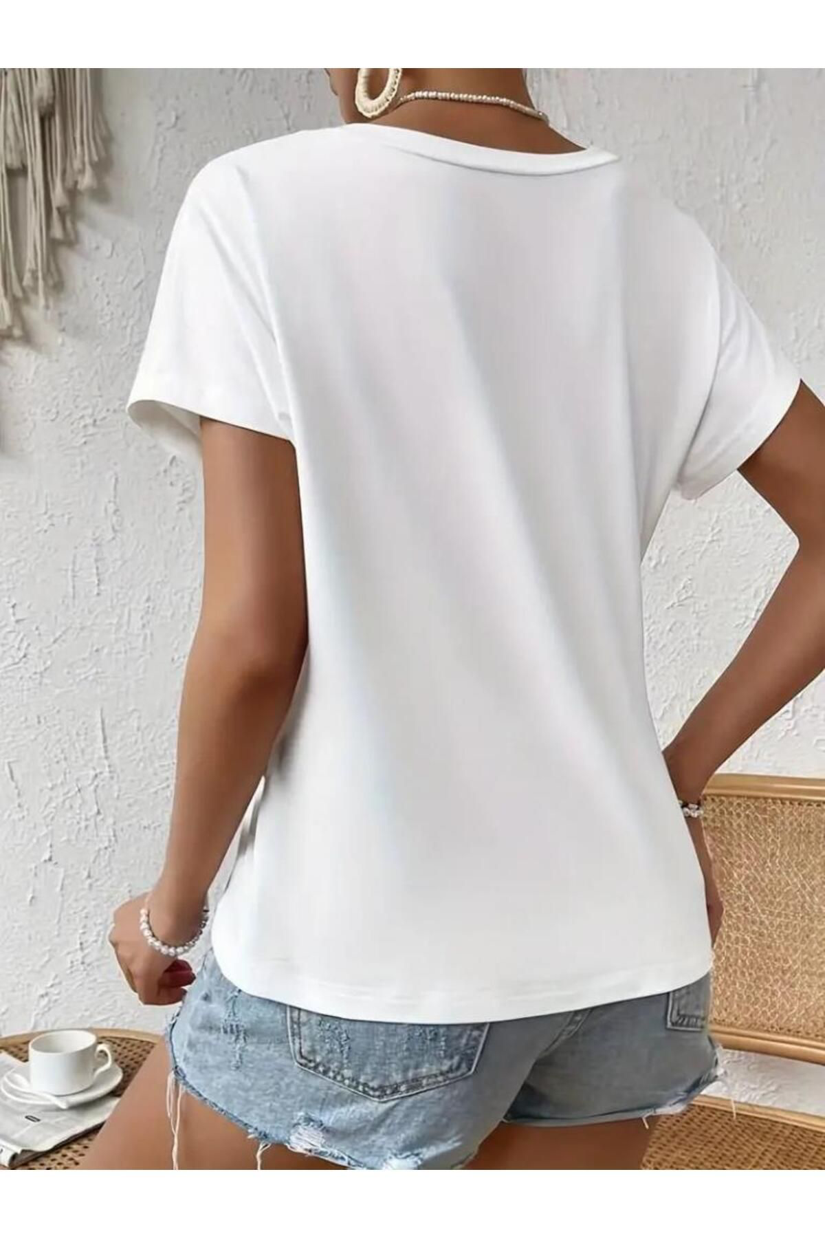 Kadın Kısa Kollu Asimetrik Kesim Beli Büzgü Düğüm Detay Viskon Bl