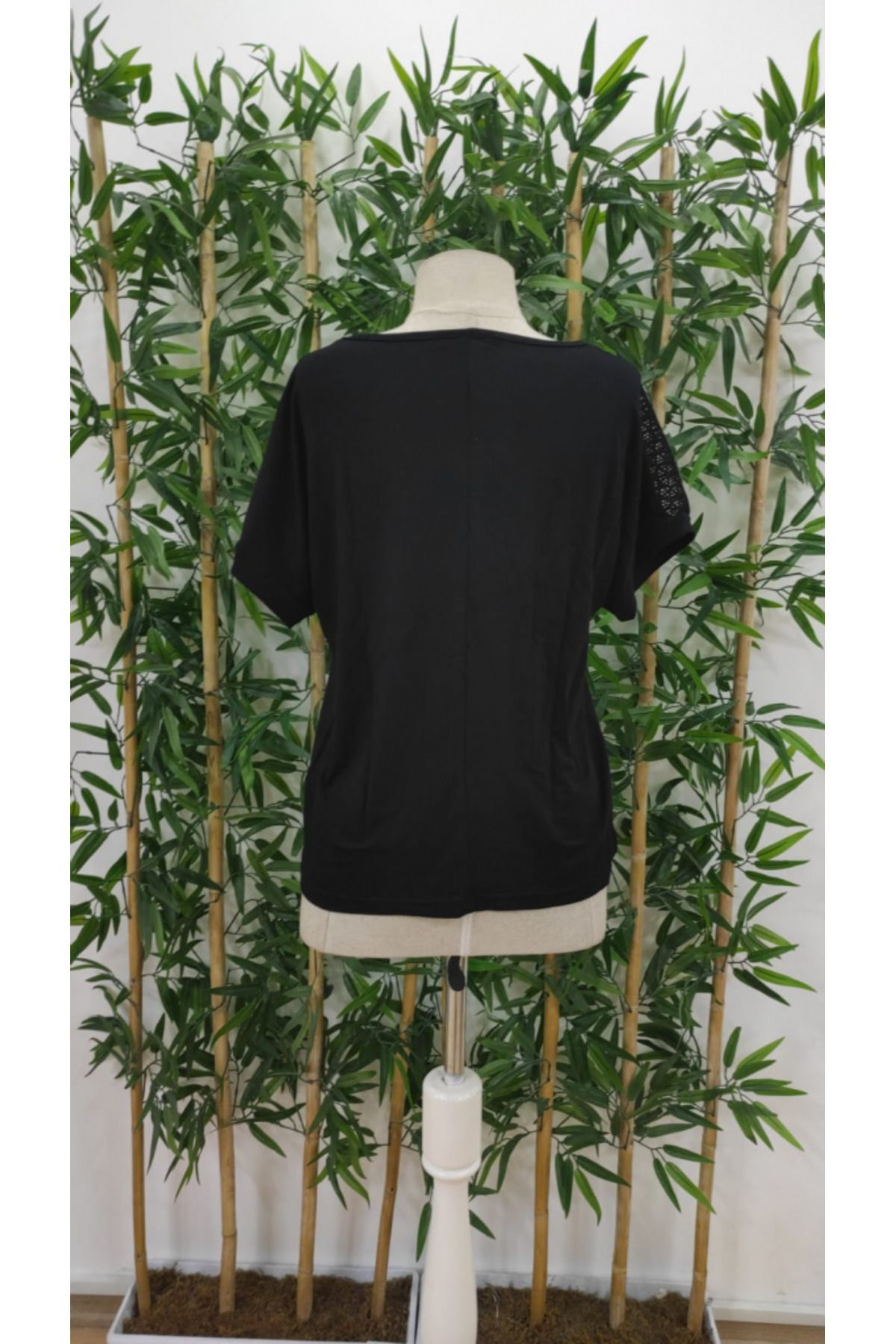 Kadın Kısa Kollu Bisiklet Yaka Salaş Viskon Bluz