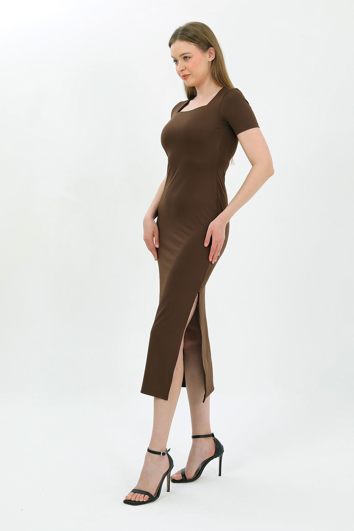 Kadın Kısa Kollu Kare Yaka Elbise