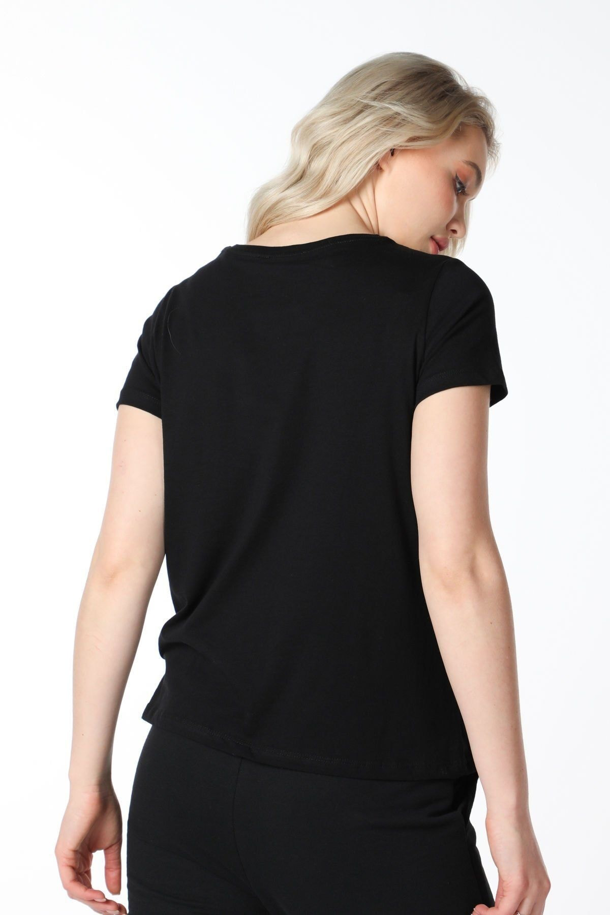 Defys Kadin Bisiklet Yaka Kisa Kollu Regular Fit Basic Tişört Siyah