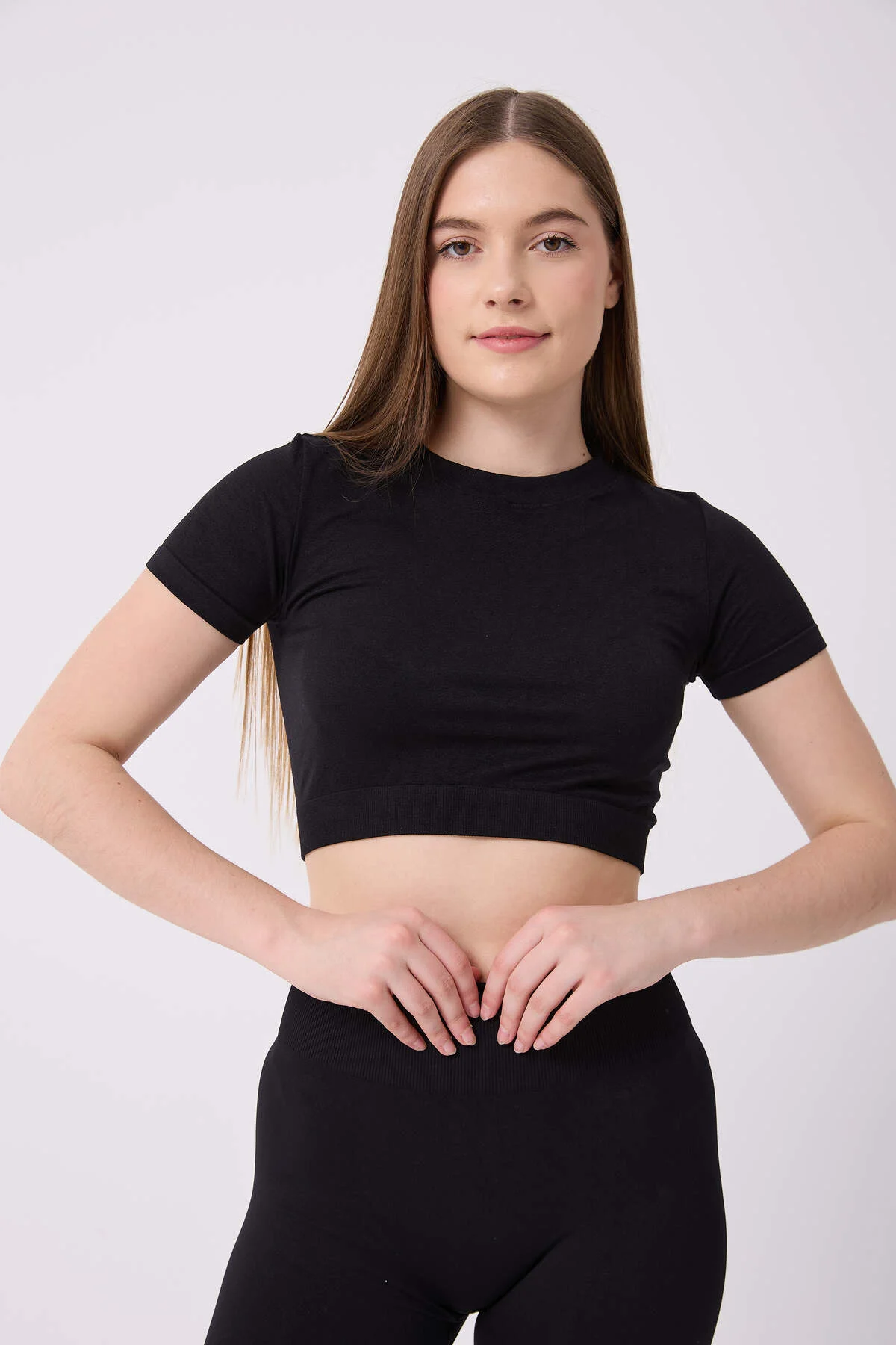 Kadın Kısa Kollu Esnek Basic Crop T-Shirt