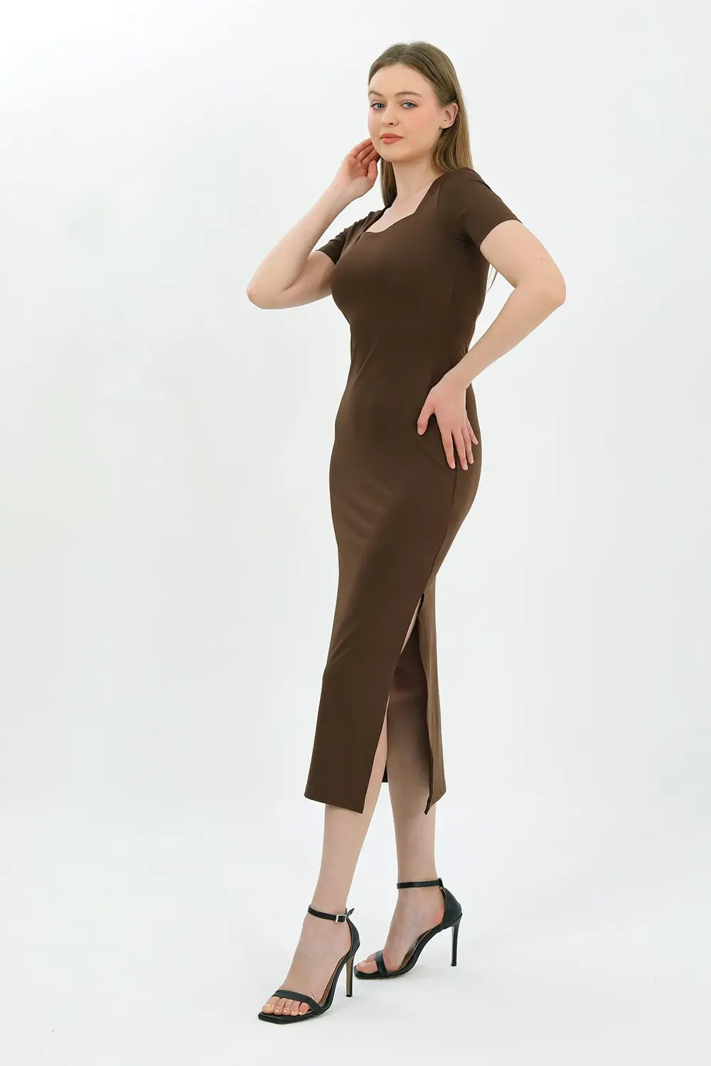 Kadın Kısa Kollu Kare Yaka Elbise